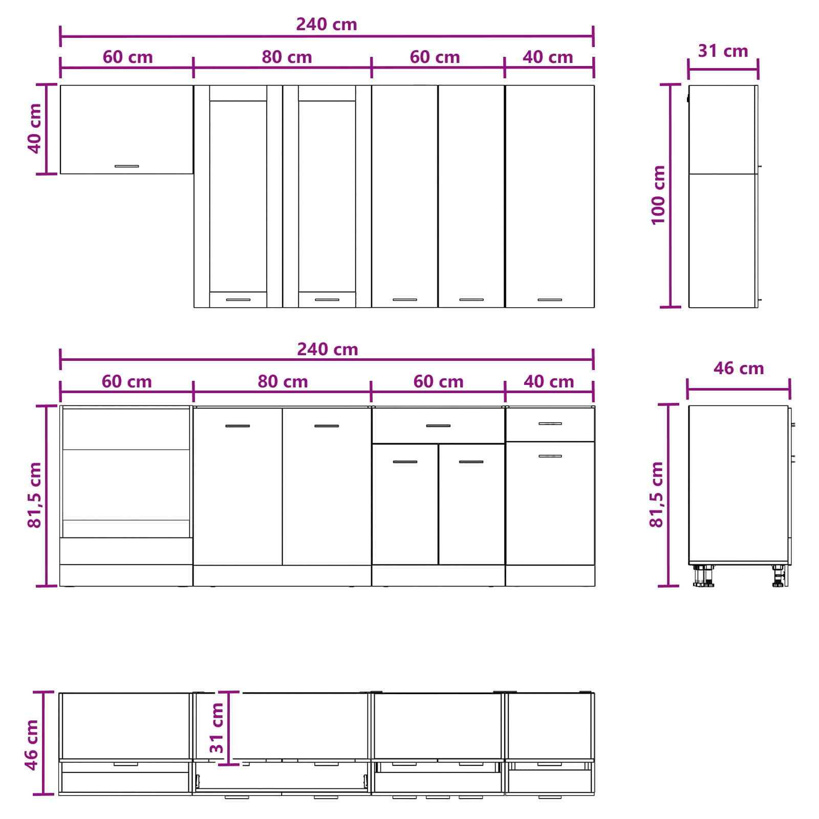 Kuhinjska jedinica LYON 8 pcs Crni hrast Konstruirano drvo
