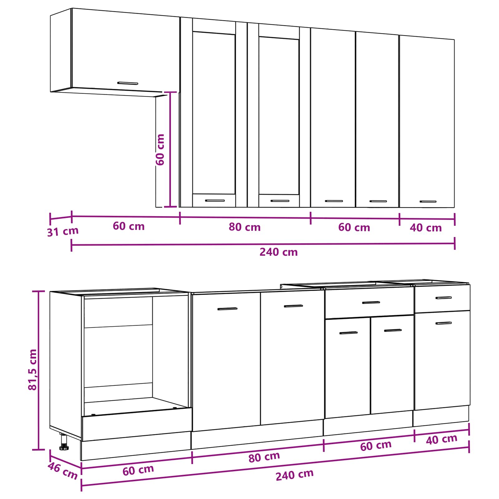 Kuhinjska jedinica LYON 8 pcs Crni hrast Konstruirano drvo