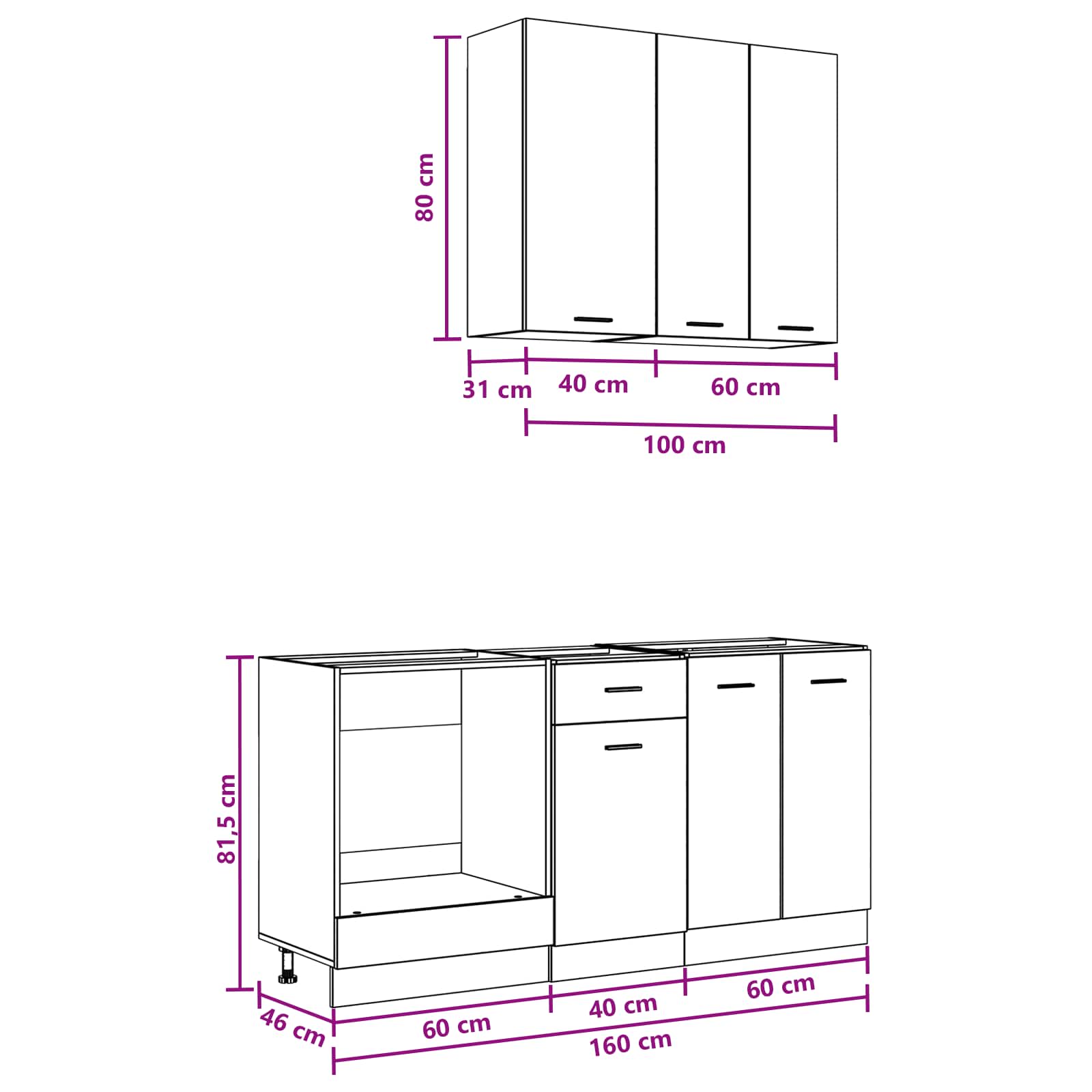 Kuhinjska jedinica LYON 5 pcs Betonska siva Konstruirano drvo