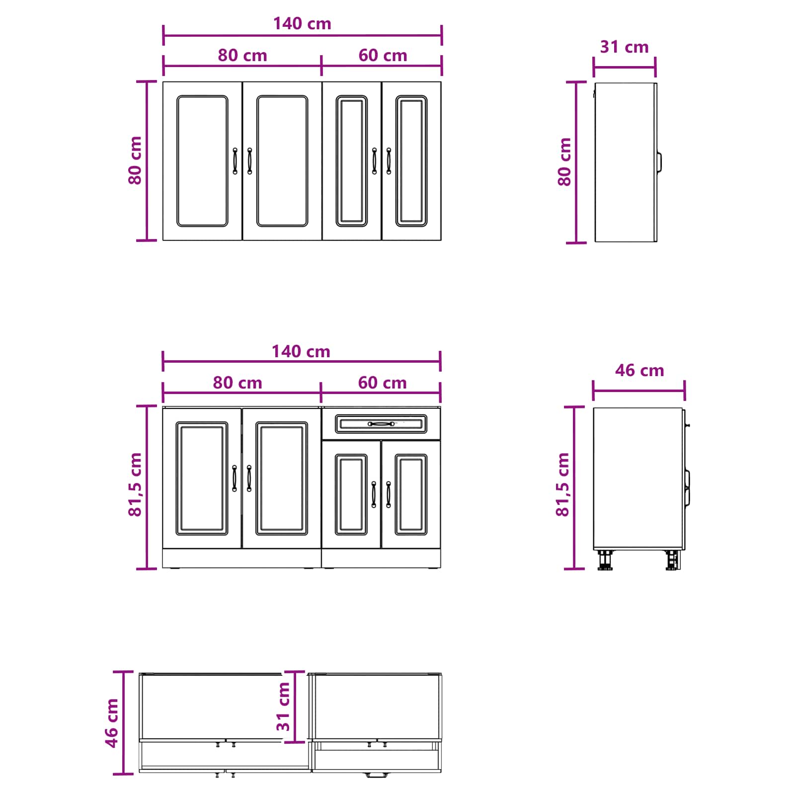 Kuhinjska jedinica KALMAR 4 pcs Bijela Konstruirano drvo