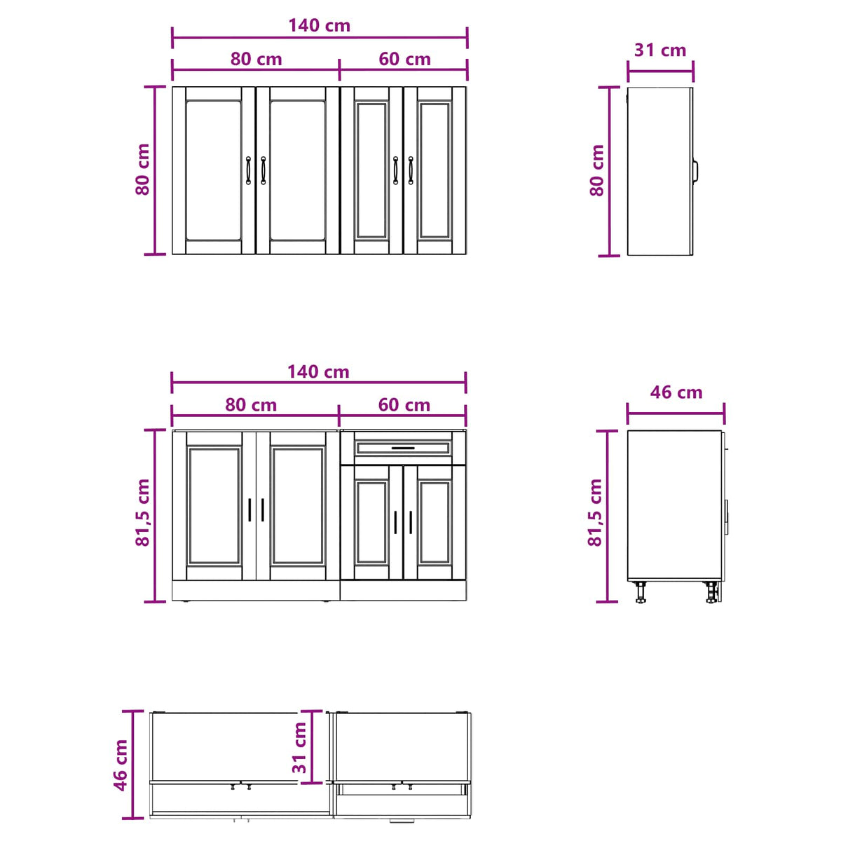 Kuhinjska jedinica PORTO 4 pcs Hrast sonoma Konstruirano drvo