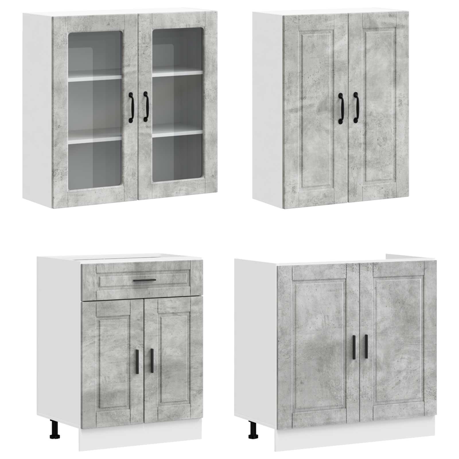 Kuhinjska jedinica PORTO 4 pcs Betonska siva Konstruirano drvo