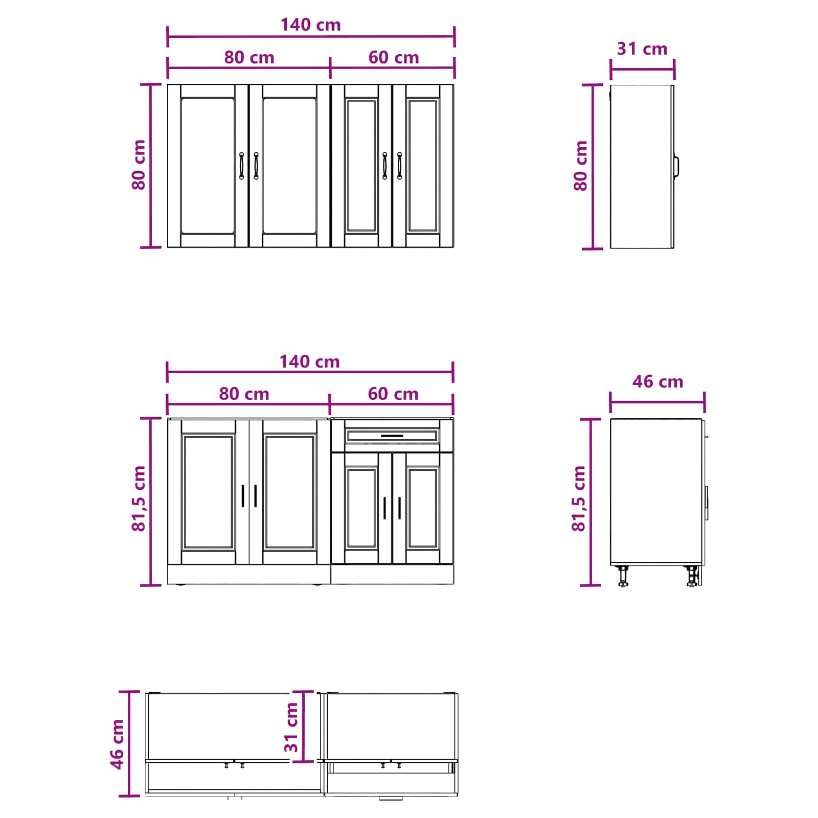 Kuhinjska jedinica PORTO 4 pcs Hrast artisan Konstruirano drvo