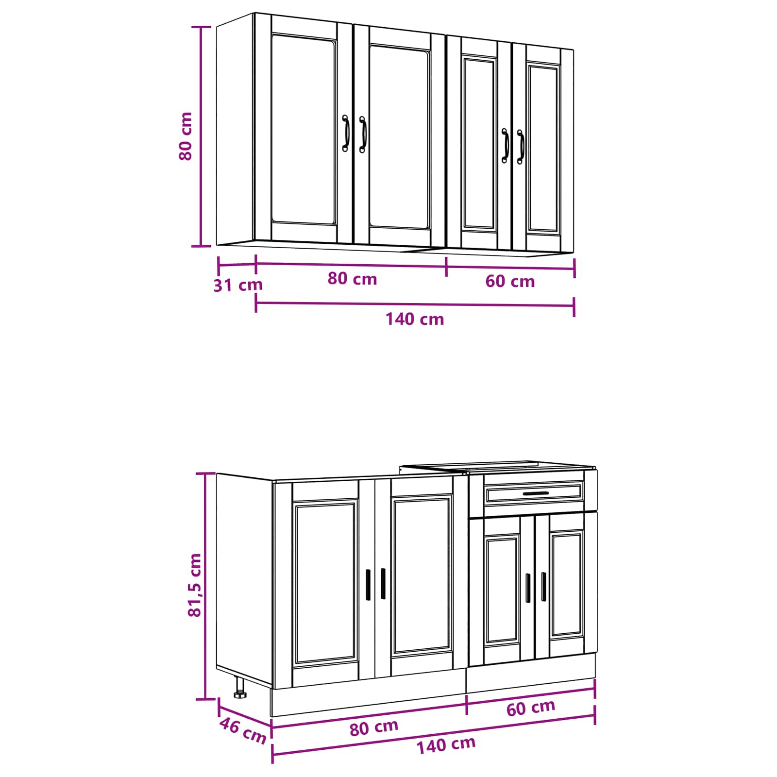 Kuhinjska jedinica PORTO 4 pcs Hrast artisan Konstruirano drvo