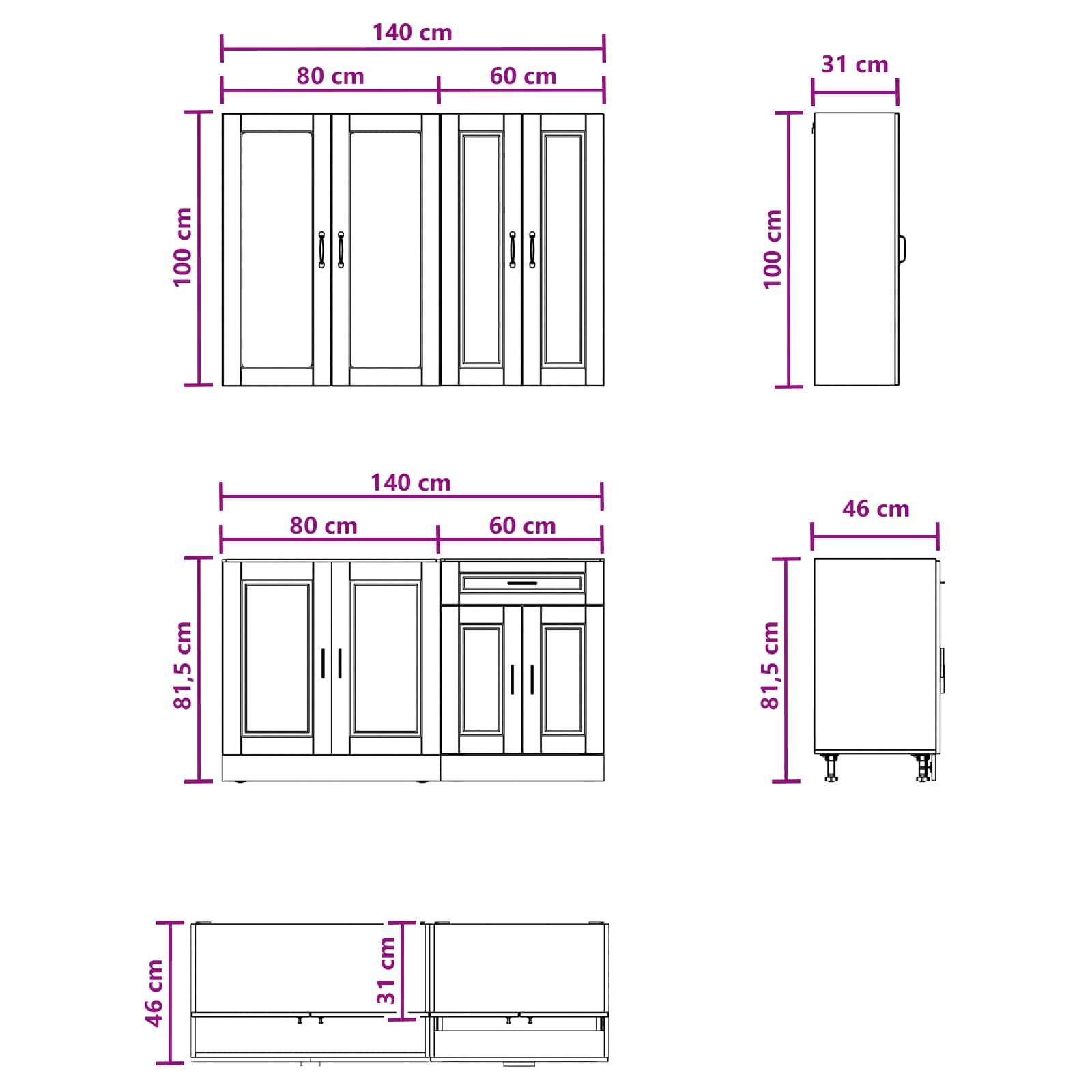 Kuhinjska jedinica PORTO 4 pcs Crna Konstruirano drvo
