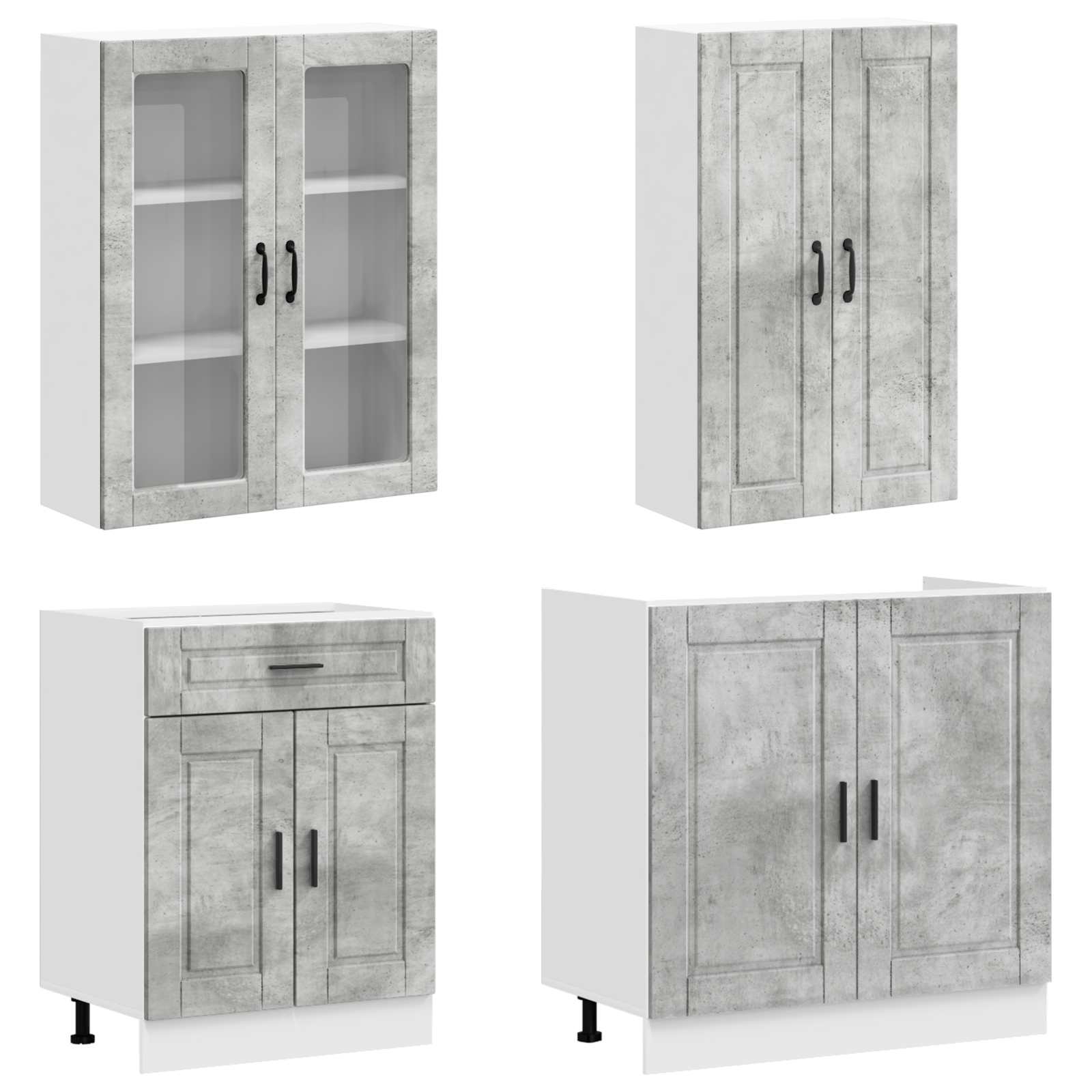 Kuhinjska jedinica PORTO 4 pcs Betonska siva Konstruirano drvo