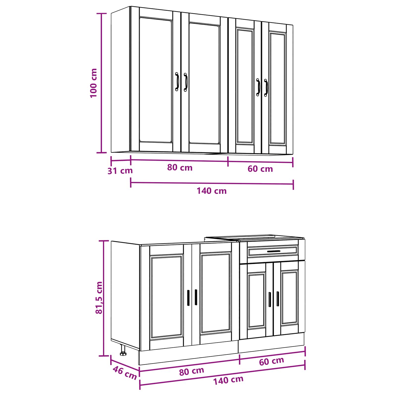 Kuhinjska jedinica PORTO 4 pcs Hrast artisan Konstruirano drvo