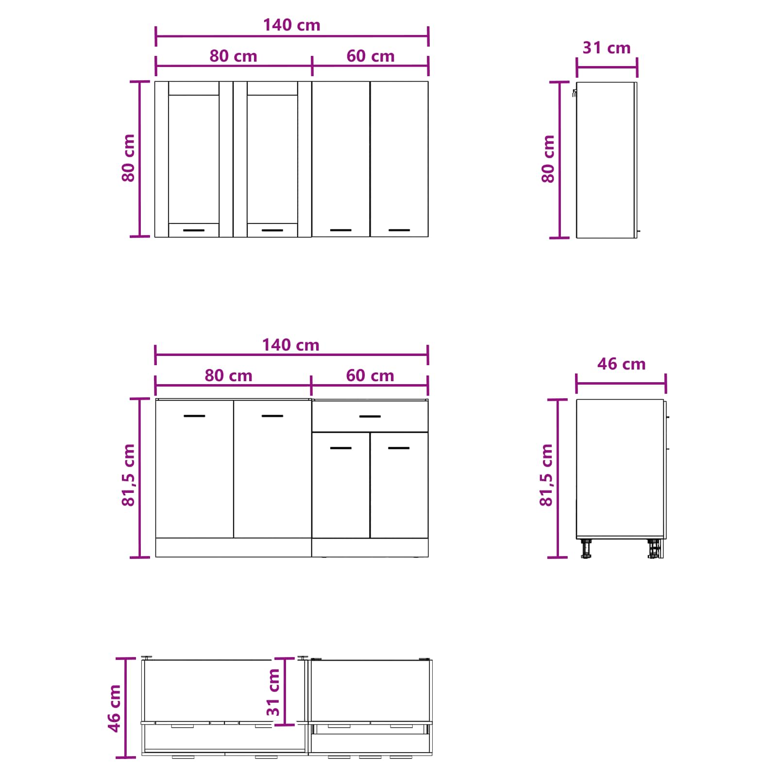 Kuhinjska jedinica LYON 4 pcs Hrast sonoma Konstruirano drvo