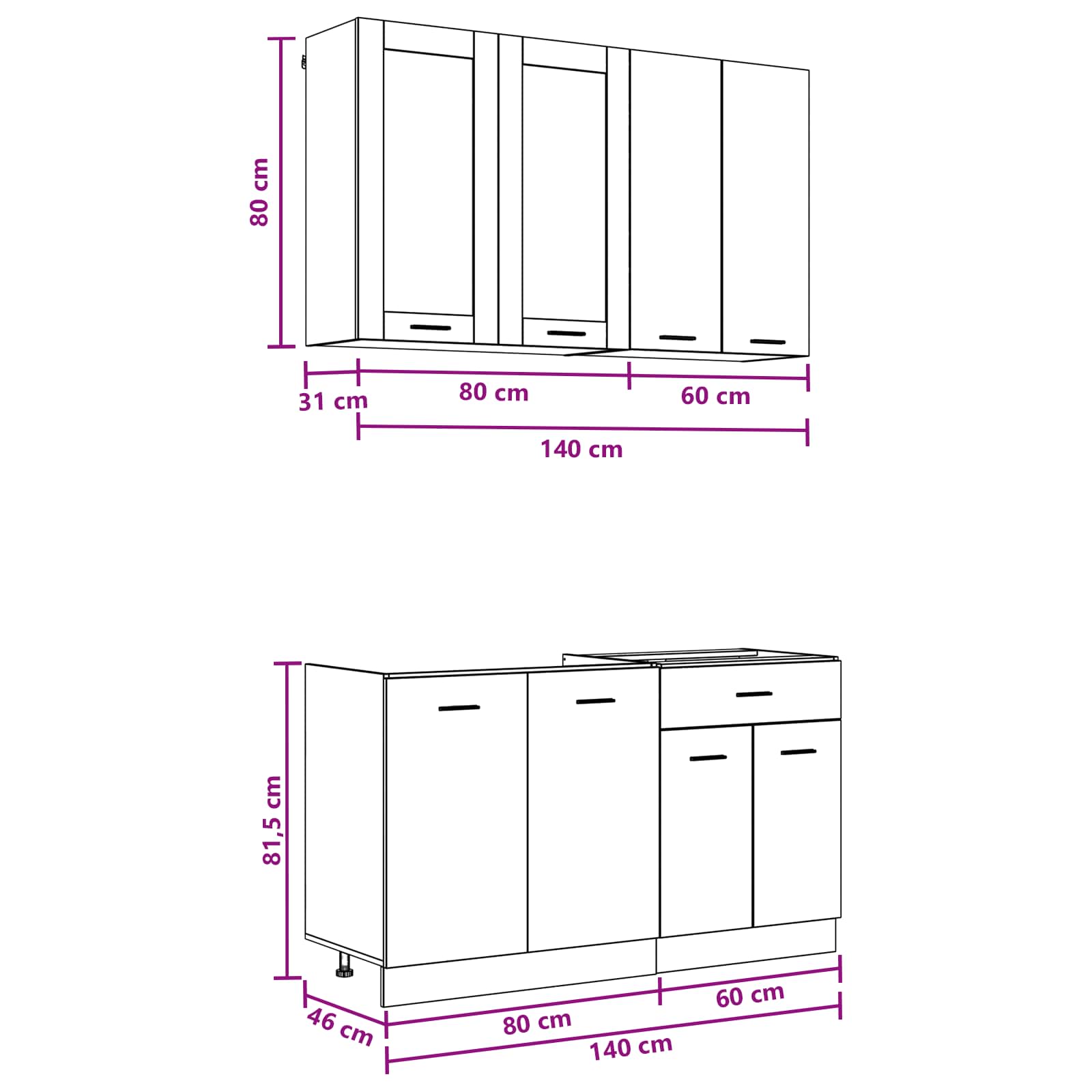 Kuhinjska jedinica LYON 4 pcs Staro drvo Konstruirano drvo