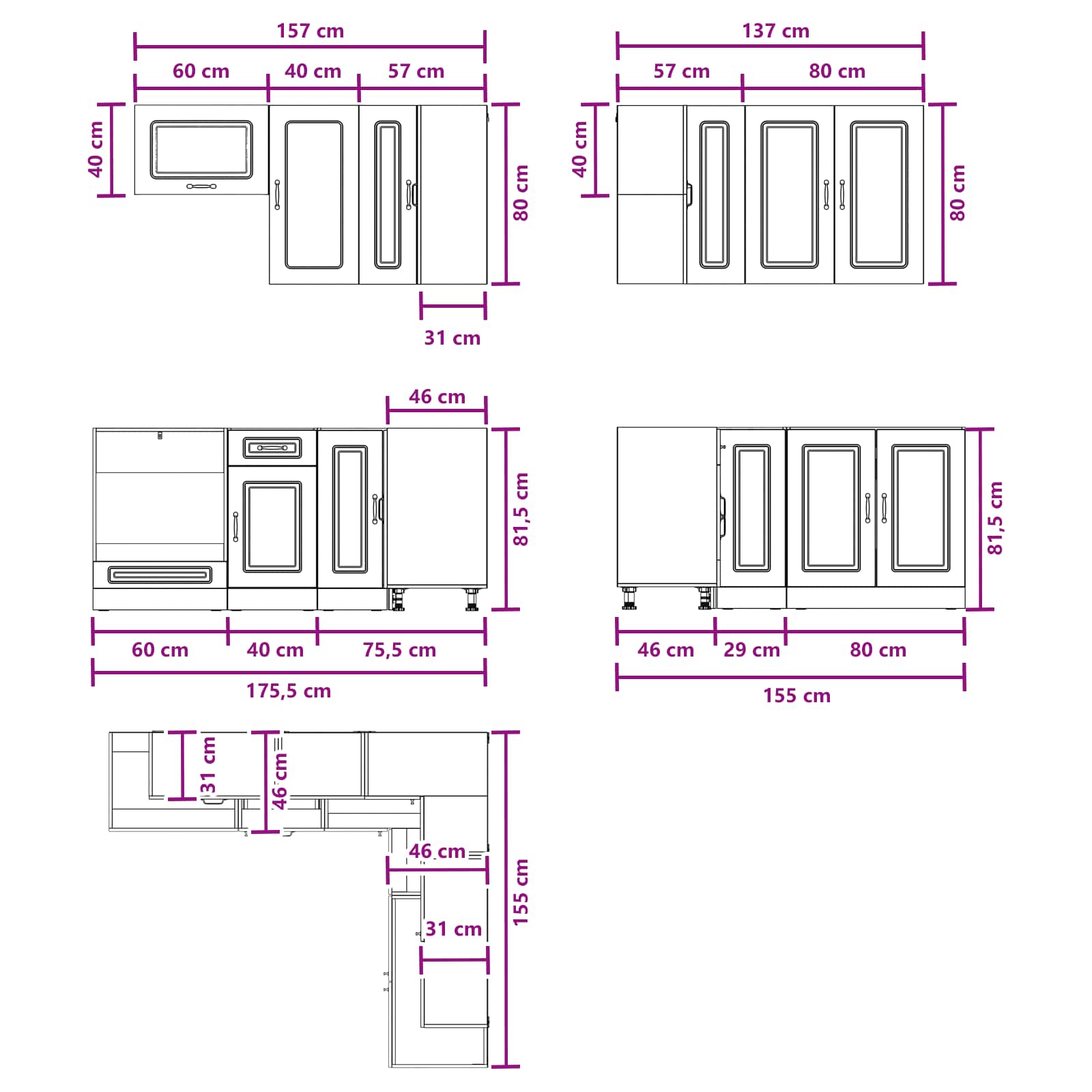 Kuhinjska jedinica KALMAR 8 pcs Crna Konstruirano drvo