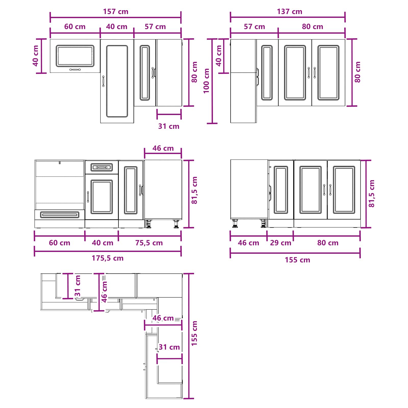Kuhinjska jedinica KALMAR 8 pcs Crna Konstruirano drvo