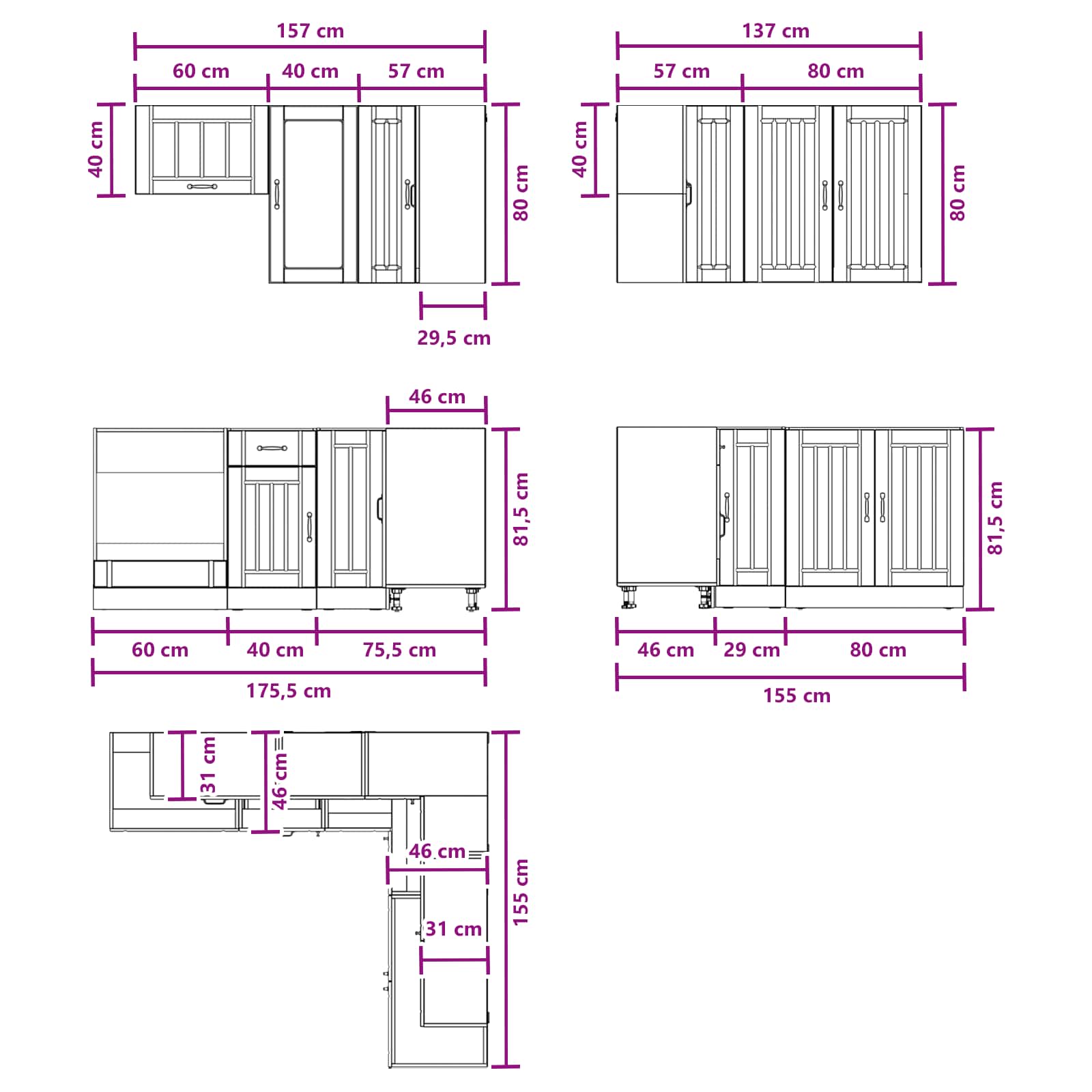 Kuhinjska jedinica LUCCA 8 pcs Staro drvo Konstruirano drvo