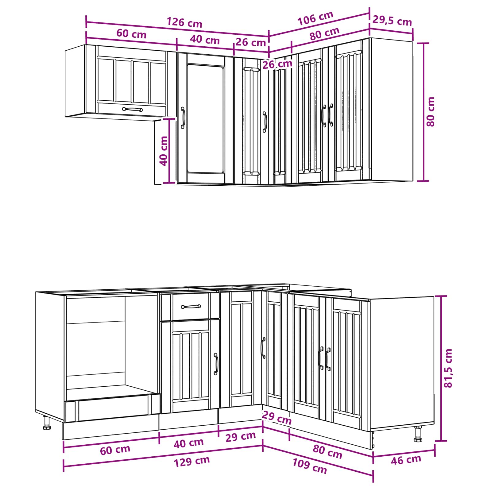 Kuhinjska jedinica LUCCA 8 pcs Staro drvo Konstruirano drvo
