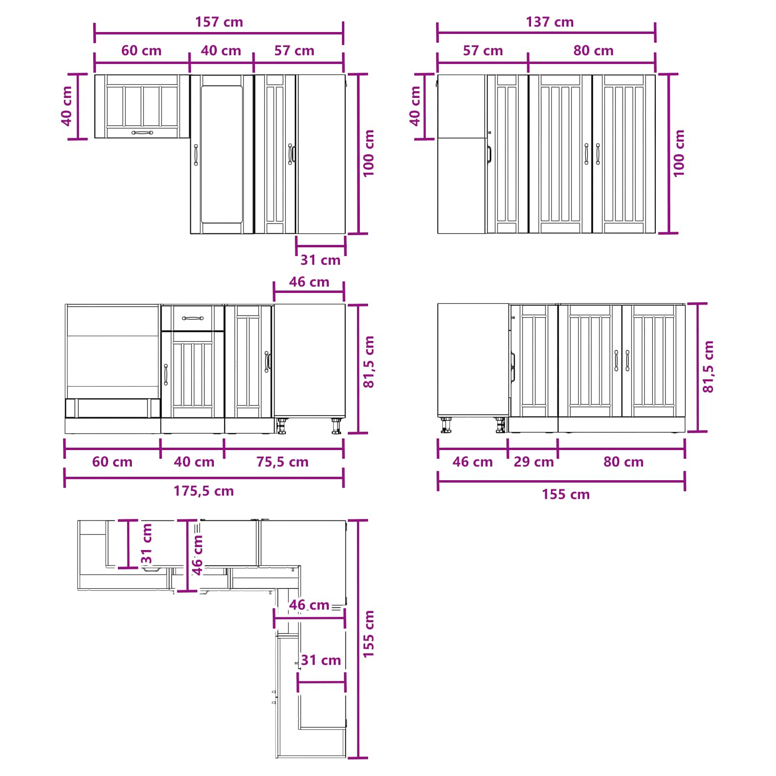 Kuhinjska jedinica LUCCA 8 pcs Staro drvo Konstruirano drvo