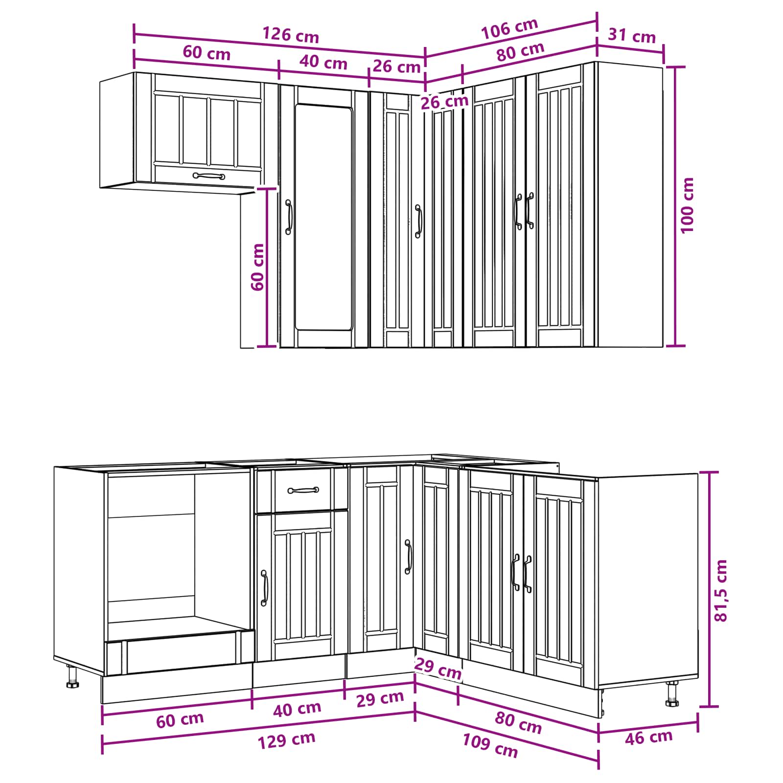 Kuhinjska jedinica LUCCA 8 pcs Staro drvo Konstruirano drvo