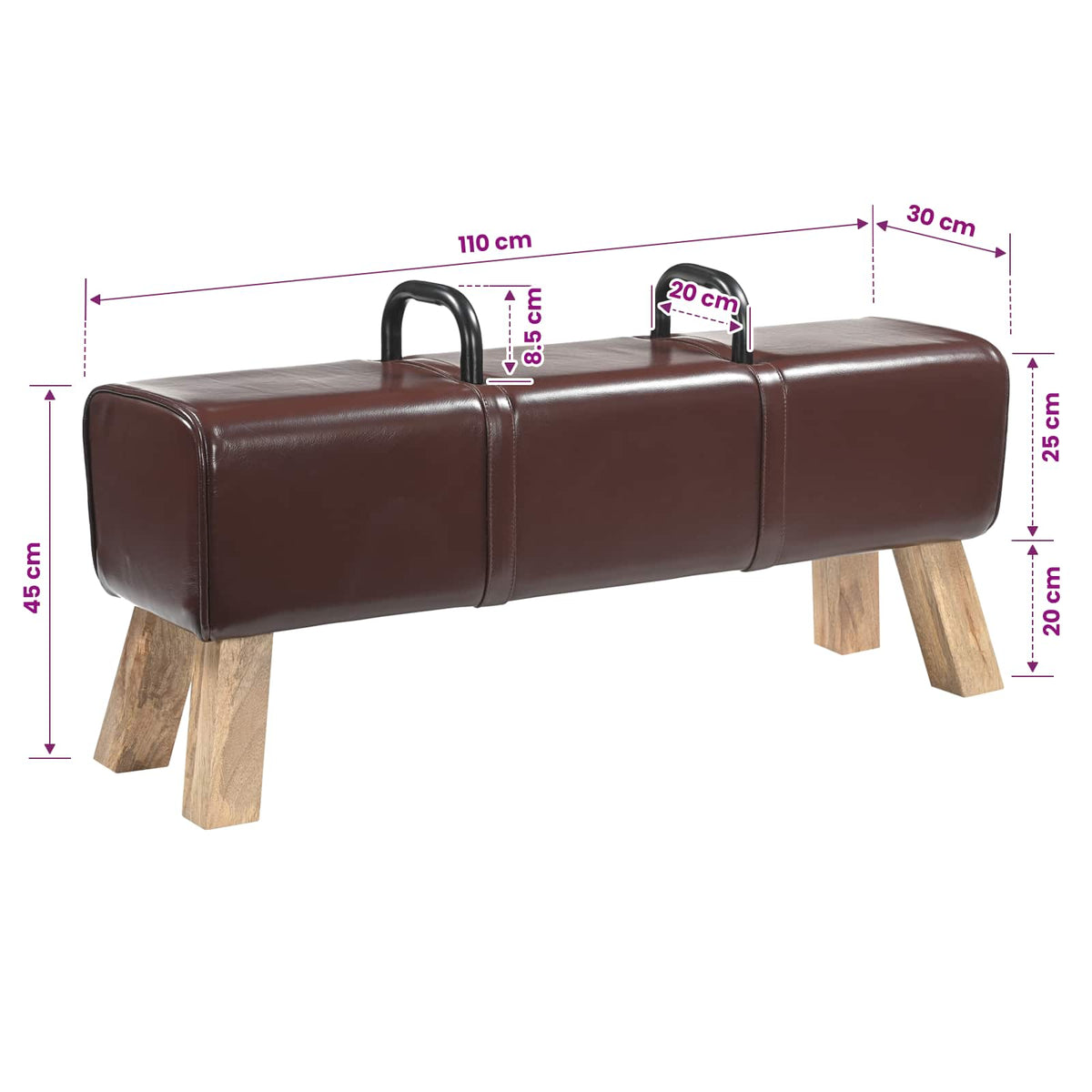 klupa Tamno smeđa 110 x 30 x 45 cm Prava koža