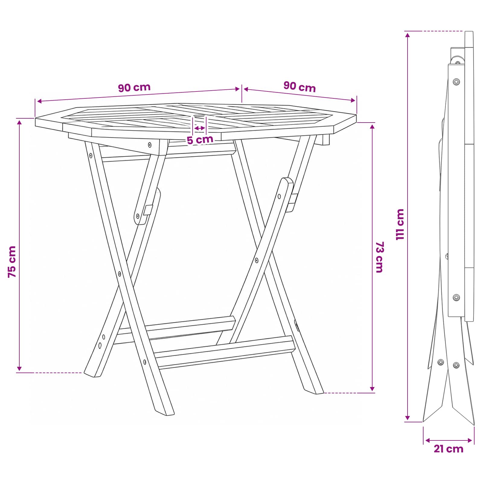 Preklopni vrtni stol Prirodna 90 x 90 x 75 cm Čvrsto teak drvo