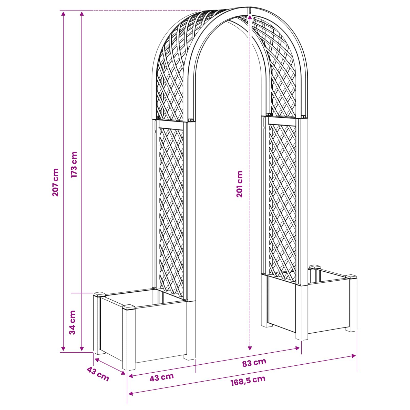 Roza arh s saksijom Antracit 168,5 x 43 x 207 cm PP