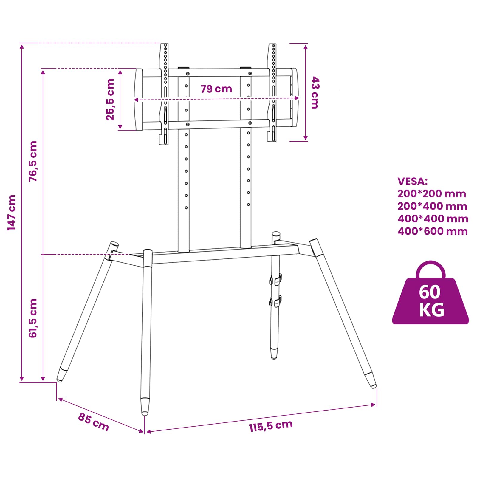 Stalak za TV na stalku za 37-86 Inch Screen Max VESA 400x600mm