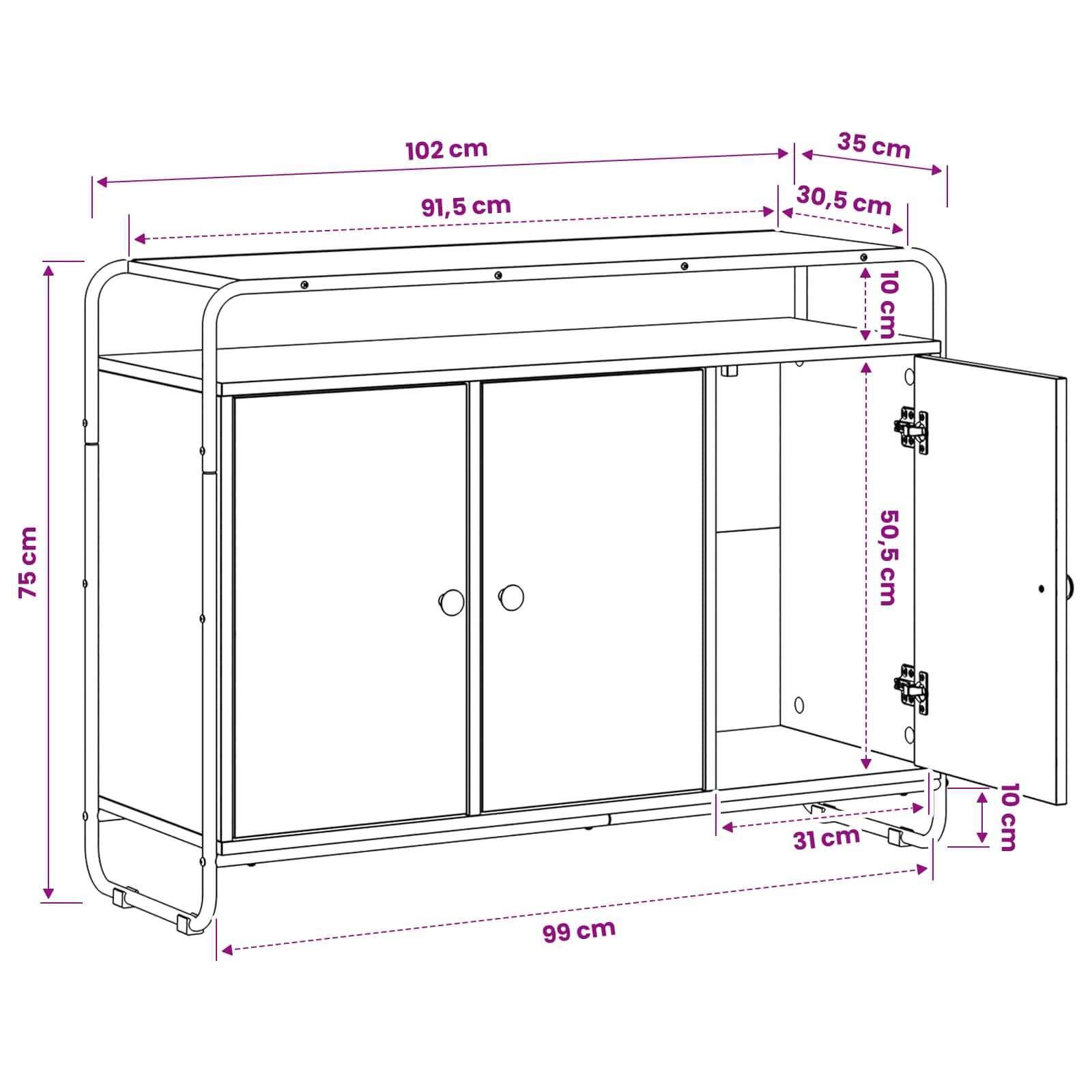 Komoda Crni hrast 102 x 35 x 75 cm Konstruirano drvo