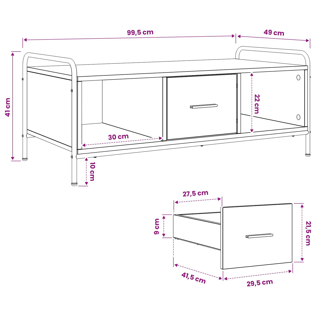 Stolić za kavu Siva Sonoma 99,5 x 49 x 41 cm Konstruirano drvo