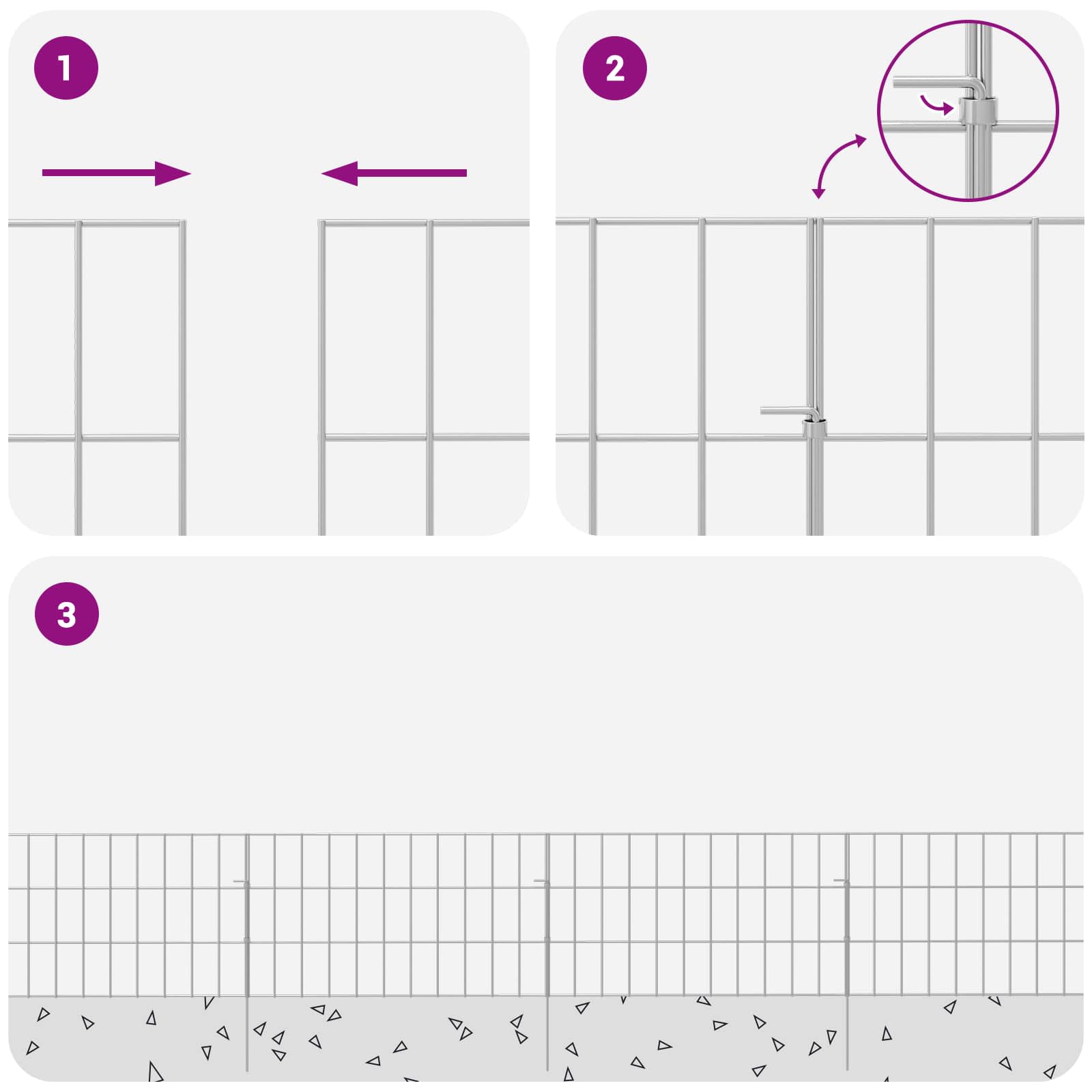 Ograda za vrt s kolčićima 48 pcs 55 x 30 cm Mesh Srebrna