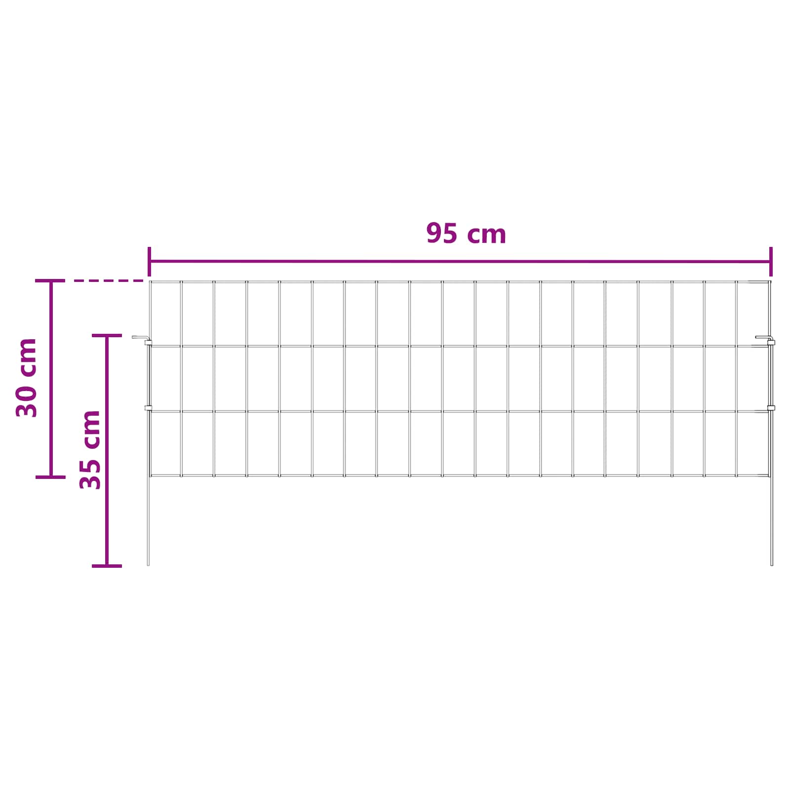 Ograda za vrt s kolčićima 12 pcs 95 x 30 cm Mesh Srebrna