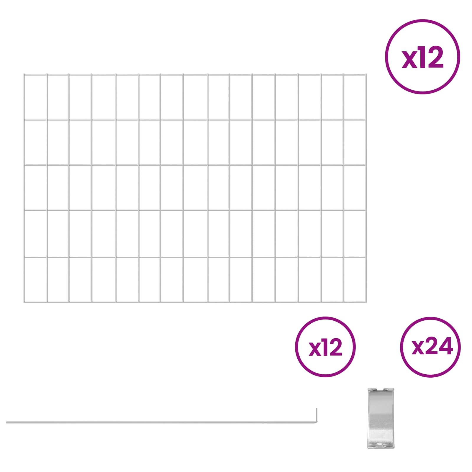 Ograda za vrt s kolčićima 12 pcs 75 x 50 cm Mesh Srebrna