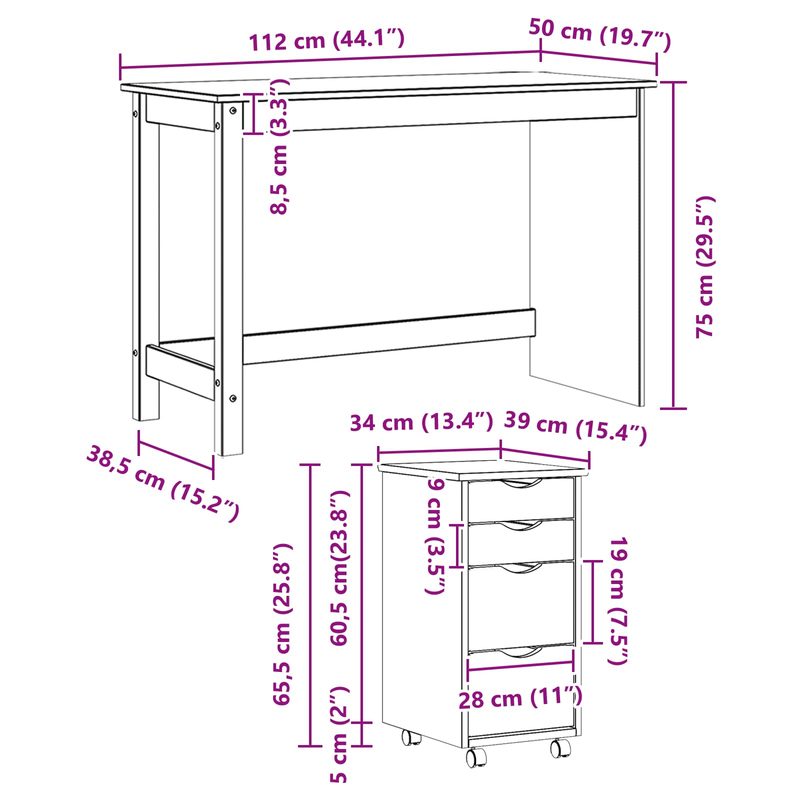 Set stola i pokretnog ormara MOSS 2 pcs Smeđa