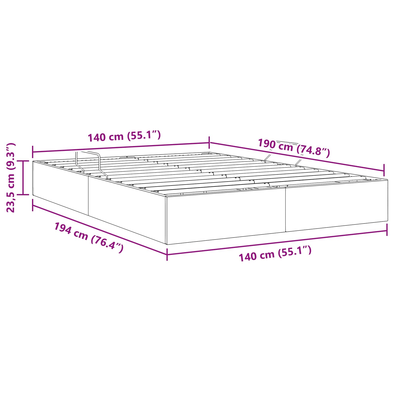 Otomanski krevet s pohranom Crna 140 x 190 cm Lažna koža