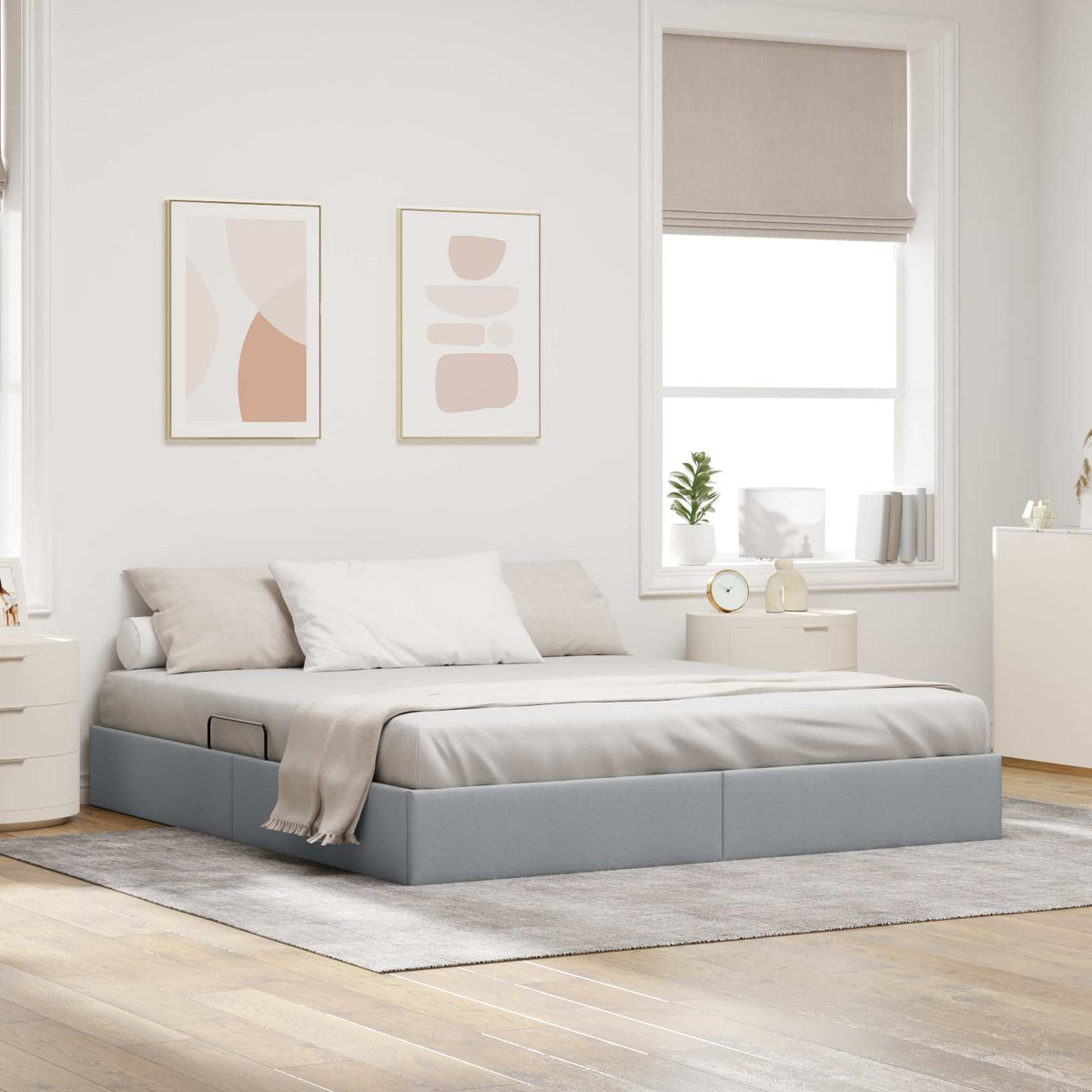 Otomanski krevet s pohranom Svijetlo siva 160 x 200 cm tkanina