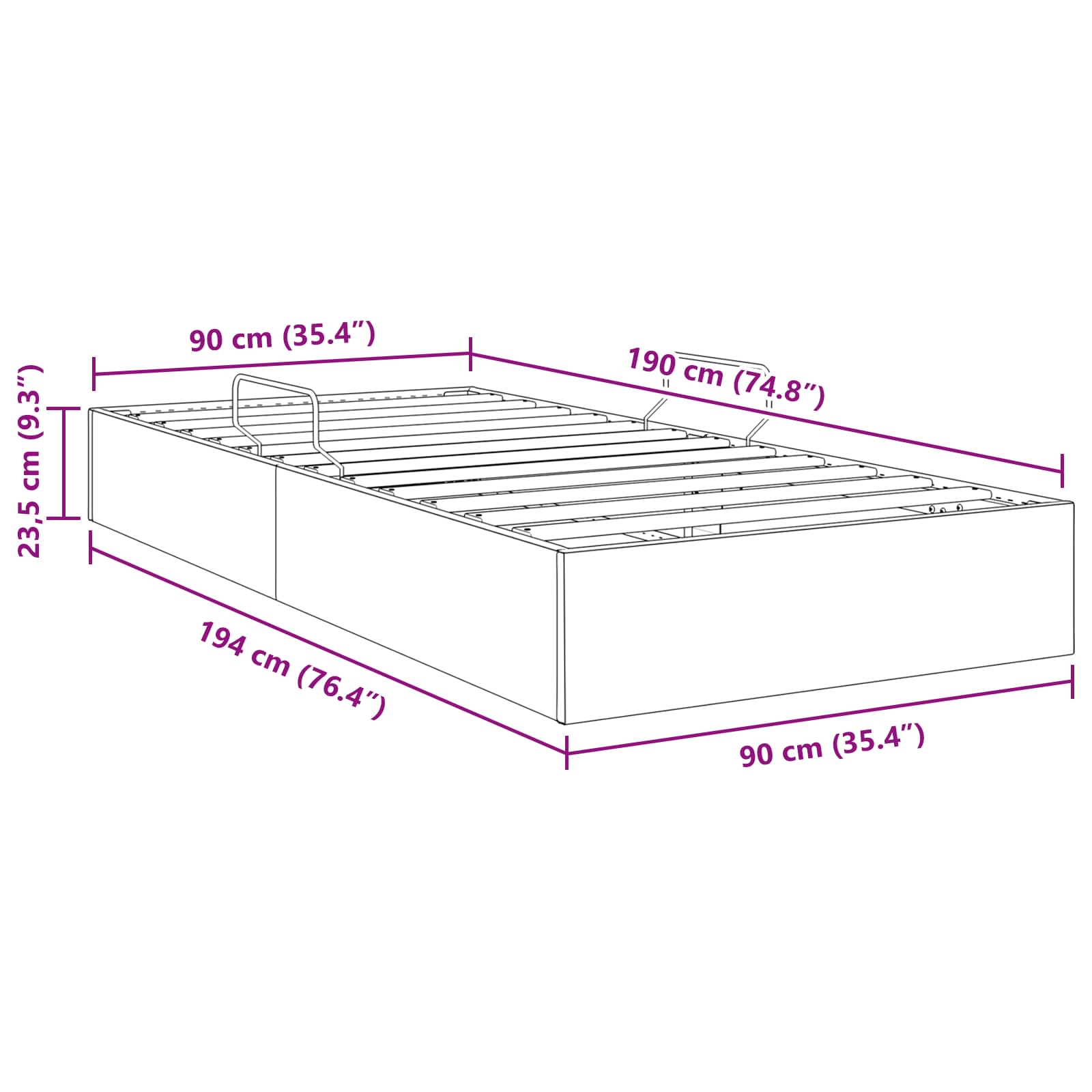 Otomanski krevet s pohranom Crna 90 x 190 cm Baršun