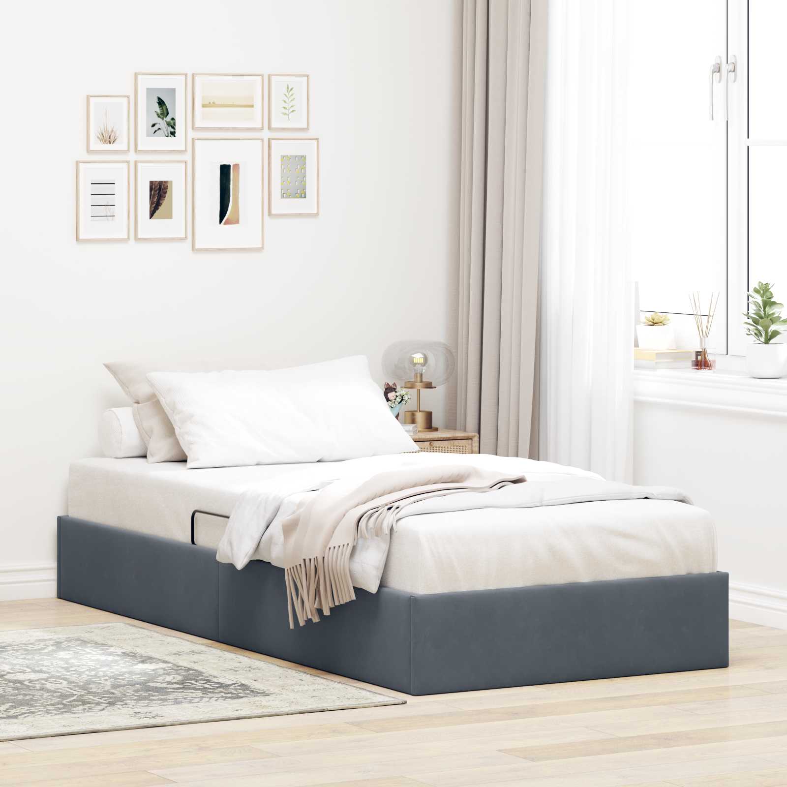 Otomanski krevet s pohranom Tamnosiva 90 x 200 cm Baršun