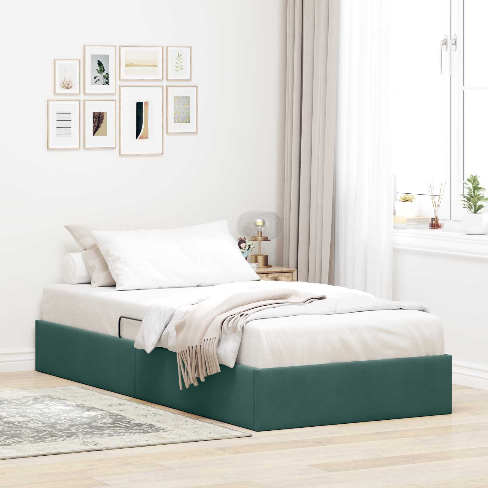 Otomanski krevet s pohranom Tamnozelena 100 x 200 cm Baršun