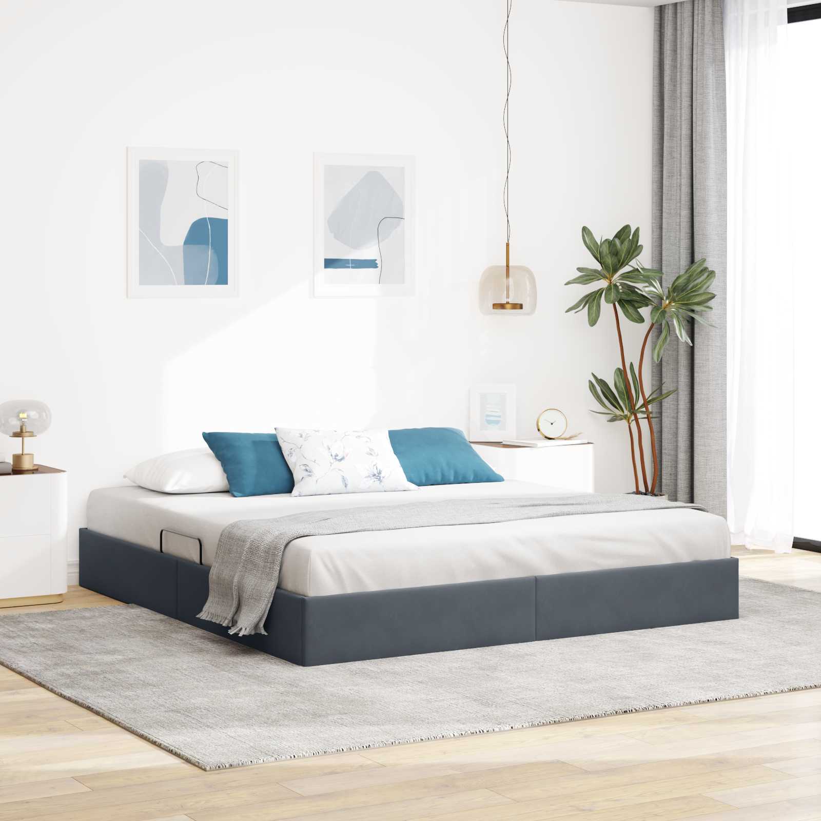 Otomanski krevet s pohranom Tamnosiva 160 x 200 cm Baršun