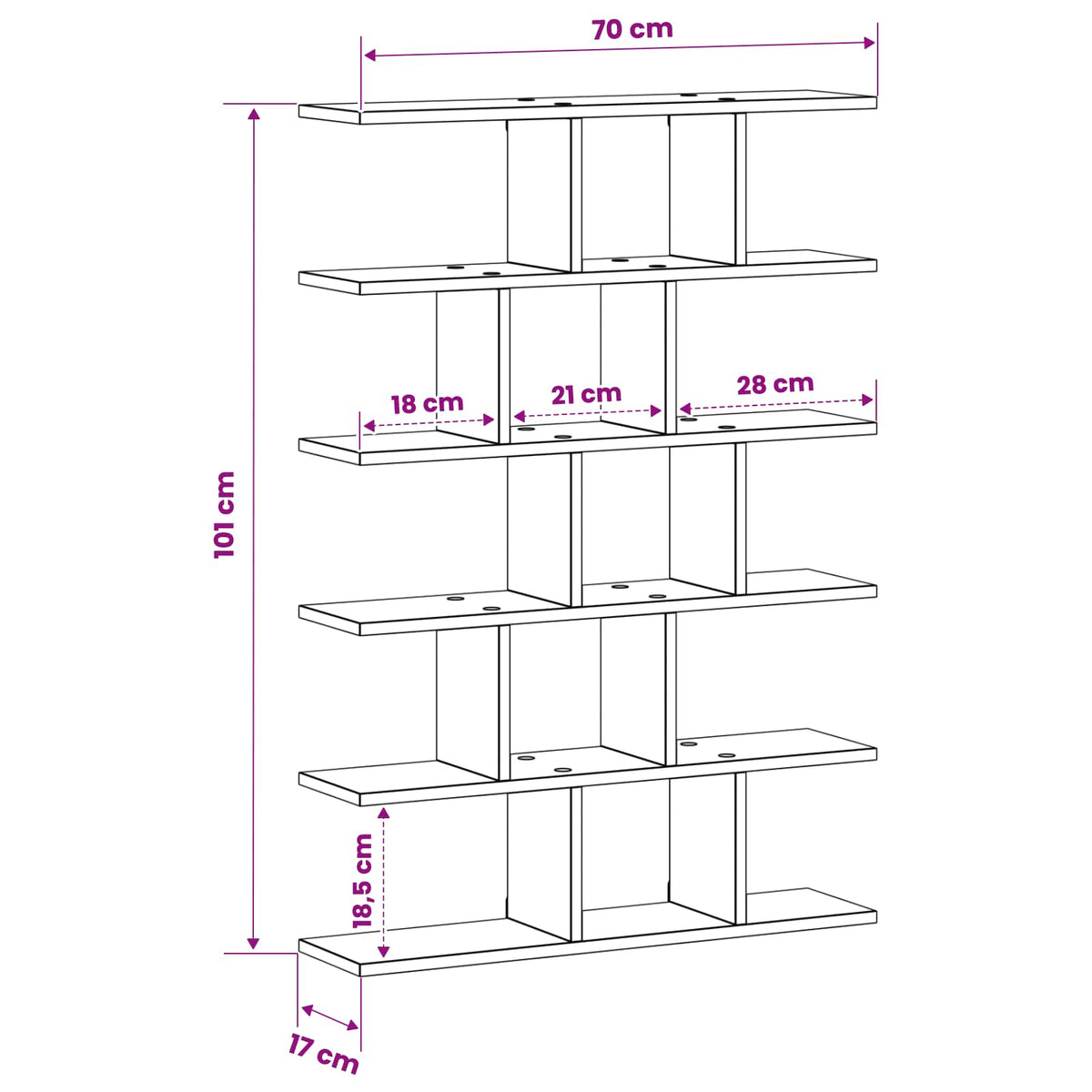 Zidna polica Betonska siva 70 x 17 x 101 cm Prerađeno drvo