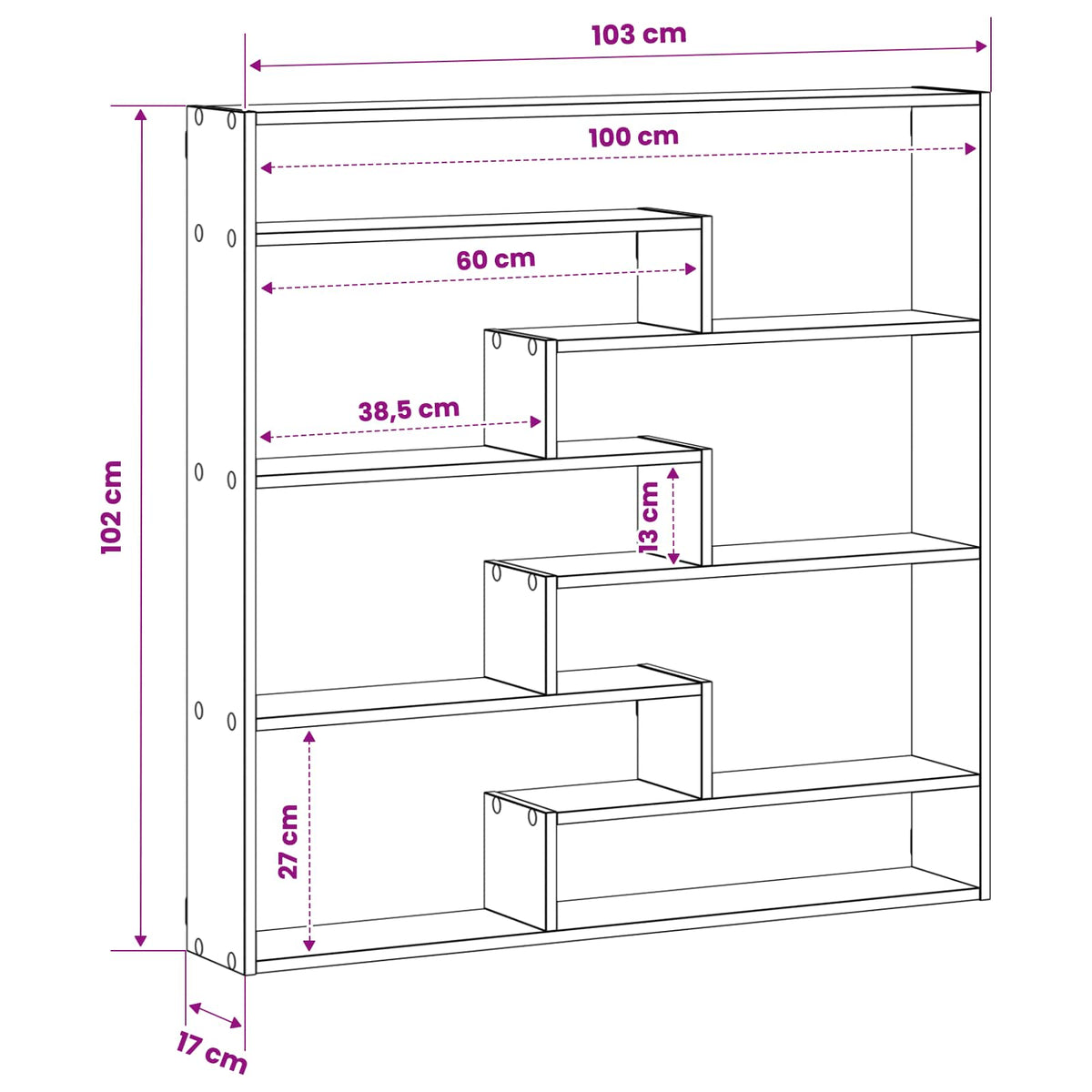 Zidna polica Betonska siva 103 x 17 x 102 cm Prerađeno drvo