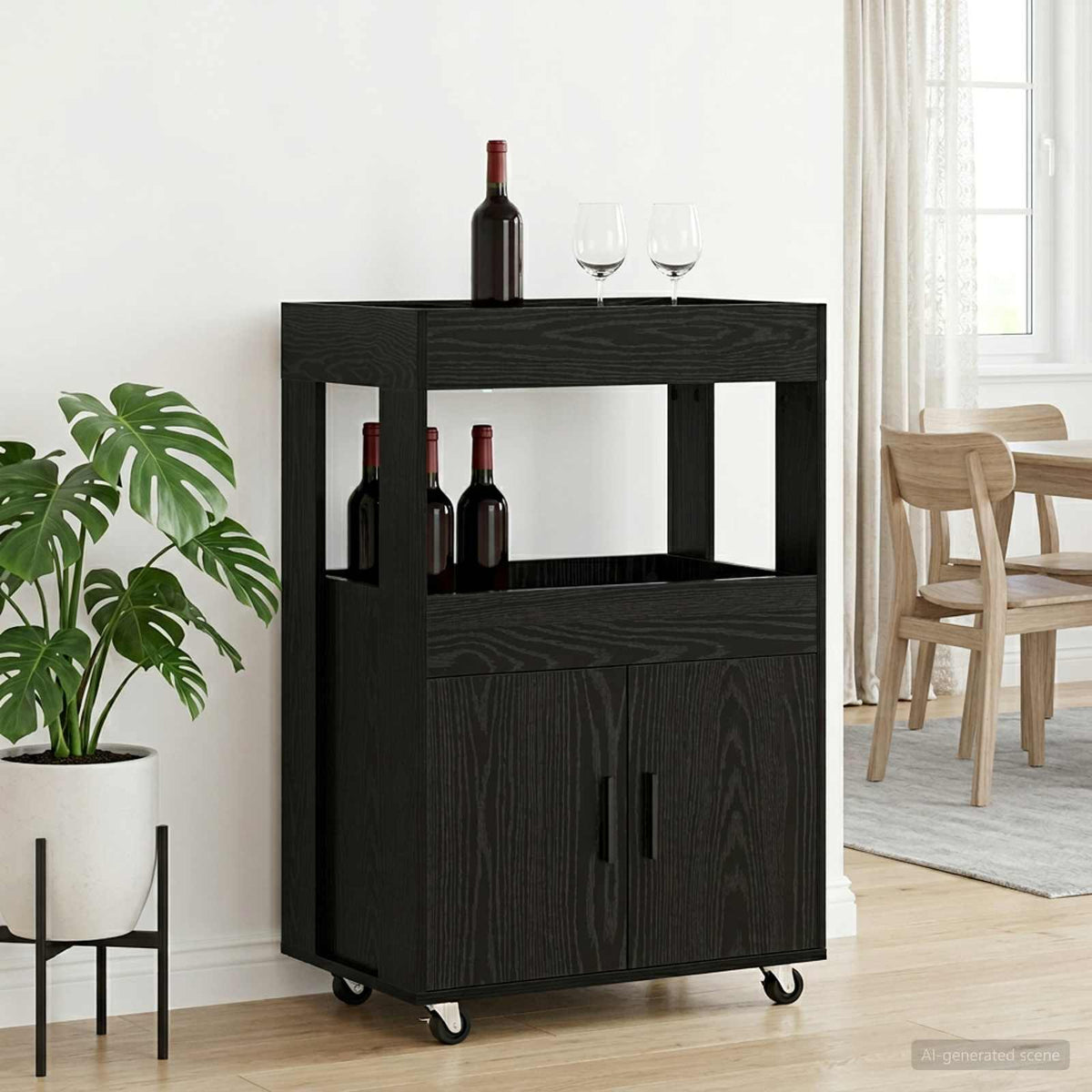Barska kolica Crni hrast 60 x 39,5 x 89 cm Prerađeno drvo