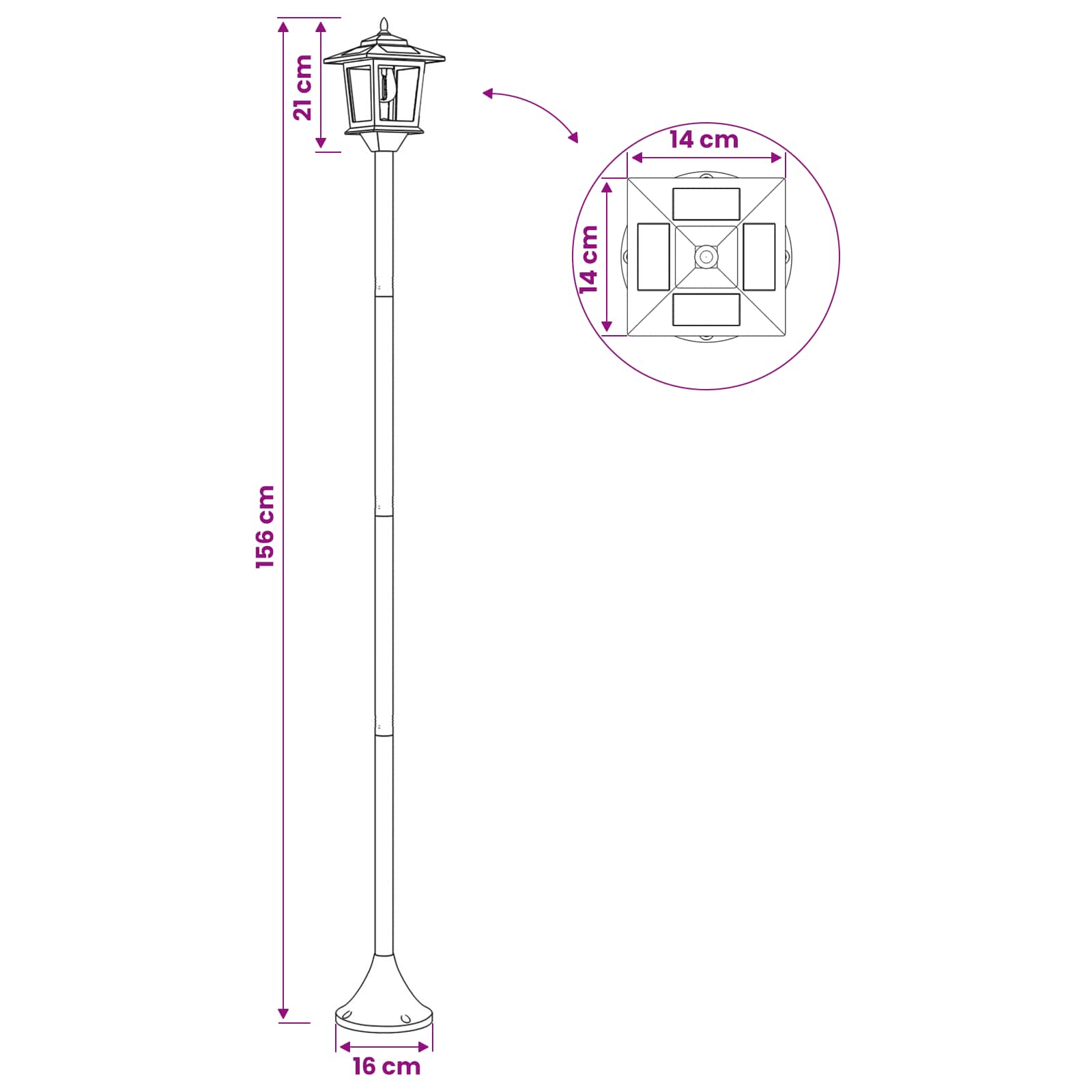 Set uličnih lampi with LED Bulb 2 kom. Crna 16 x 16 x 156 cm