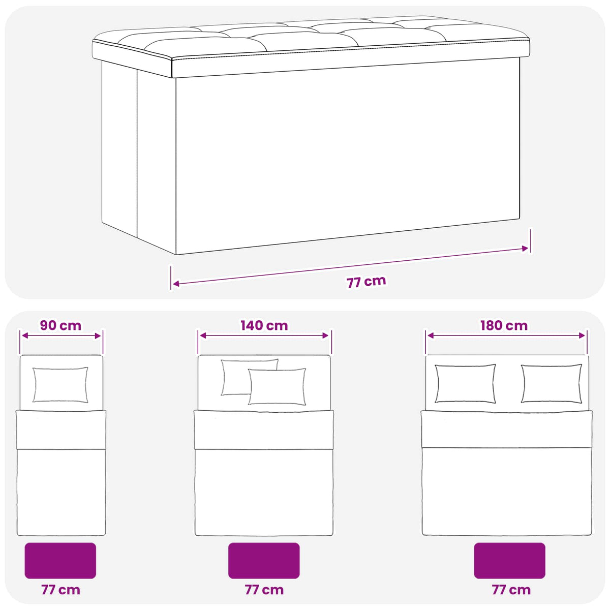 Sklopiva klupa za pohranu Bijela 180 kg 80 L 77 x 38 x 38 cm