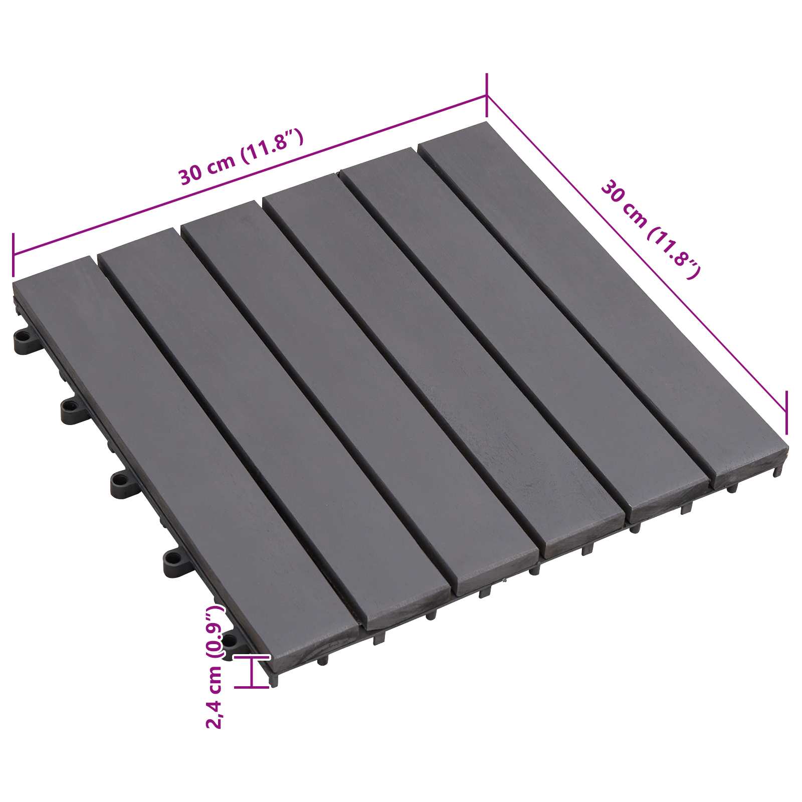 Pločice za decking 30 pcs Siva 30 x 30 cm Acacijsko drvo