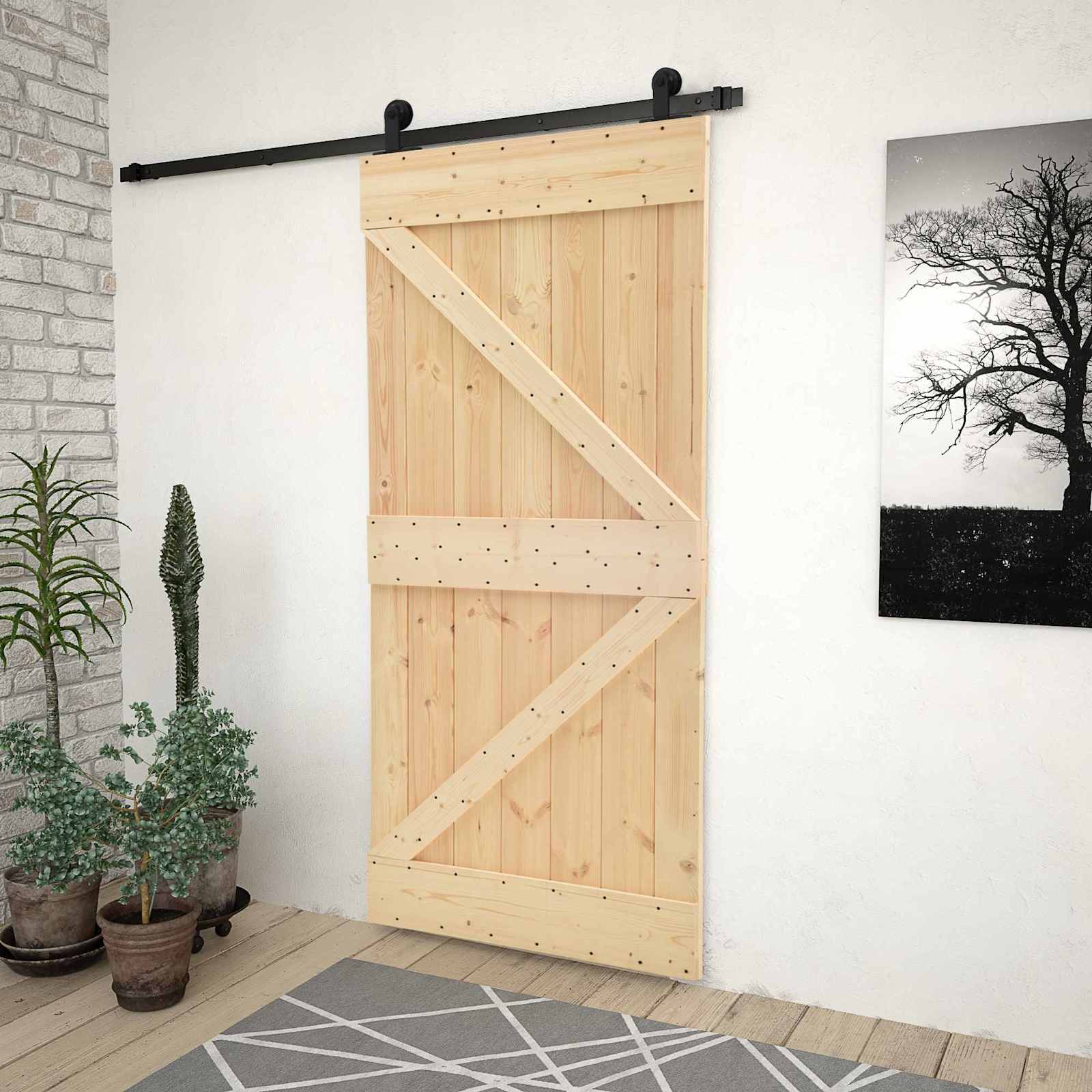 Klizna vrata Prirodna i crna 80 x 210 cm Masivna borovina