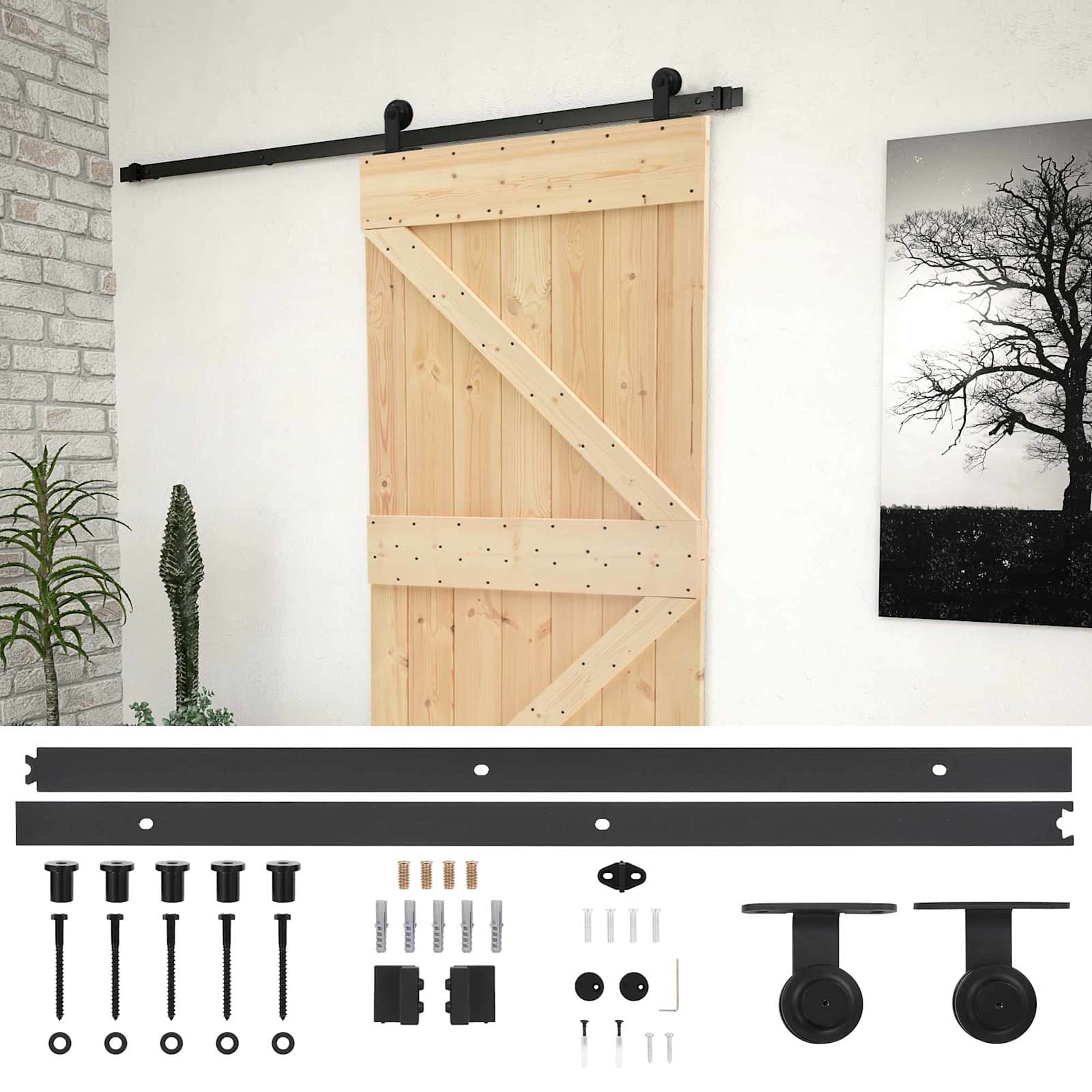 Klizna vrata Prirodna i crna 80 x 210 cm Masivna borovina