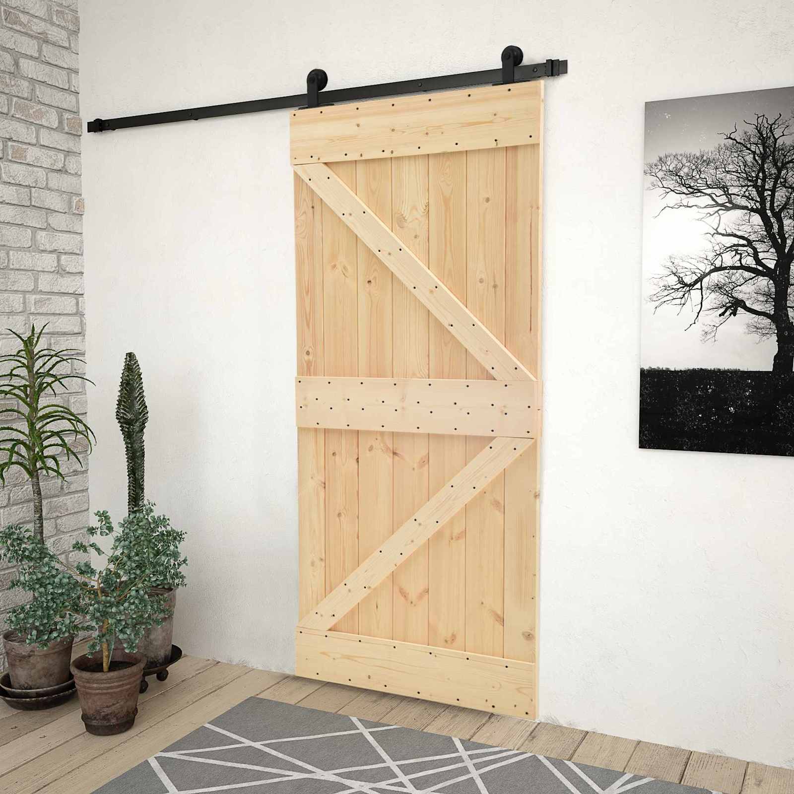 Klizna vrata Prirodna i crna 80 x 210 cm Masivna borovina