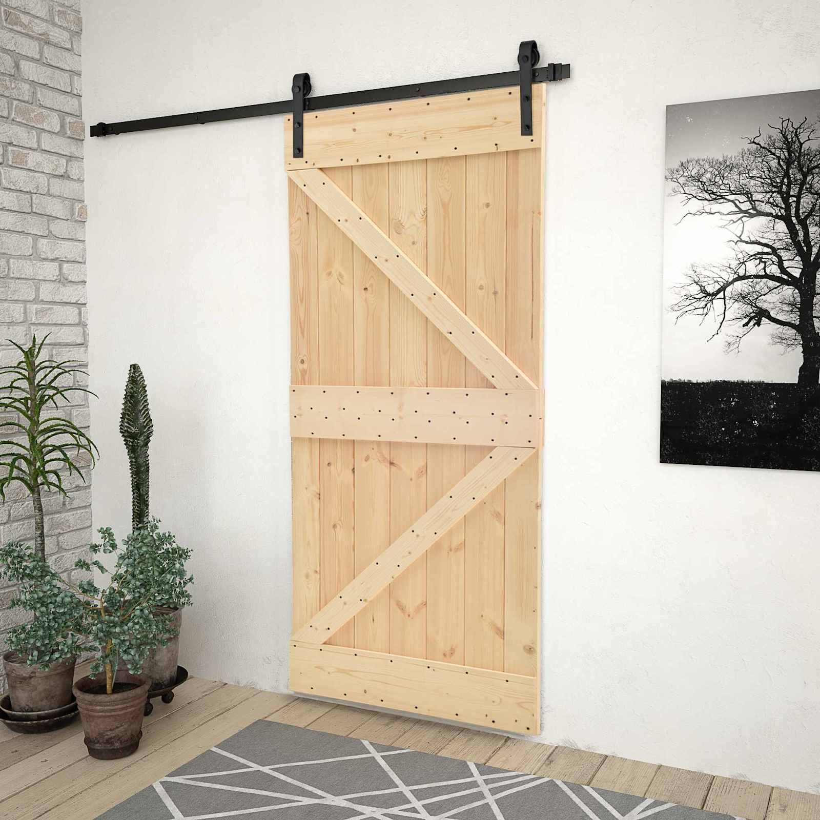 Klizna vrata Prirodna i crna 80 x 210 cm Masivna borovina