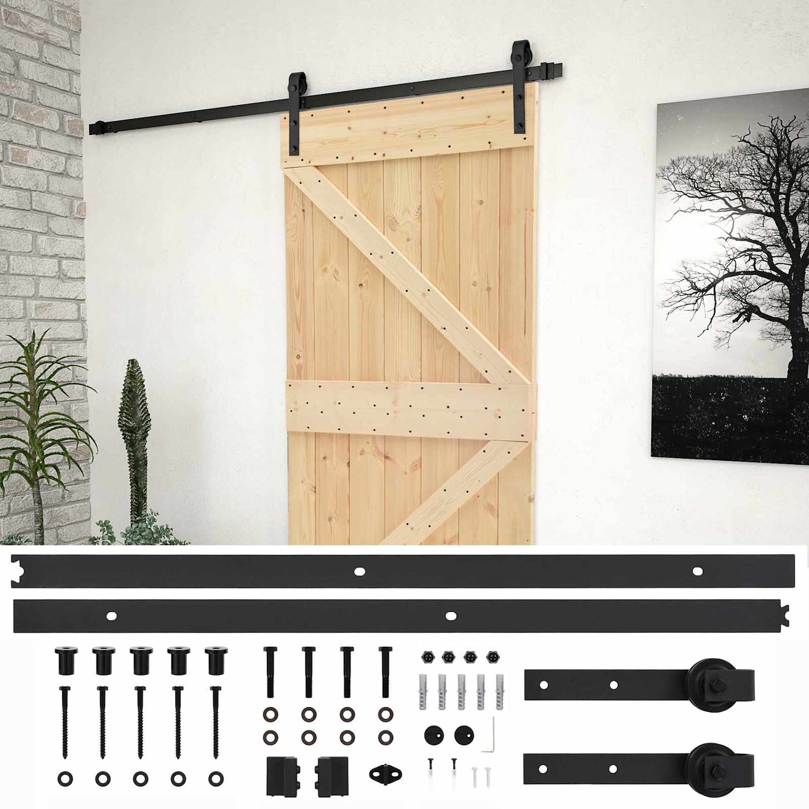 Klizna vrata Prirodna i crna 80 x 210 cm Masivna borovina