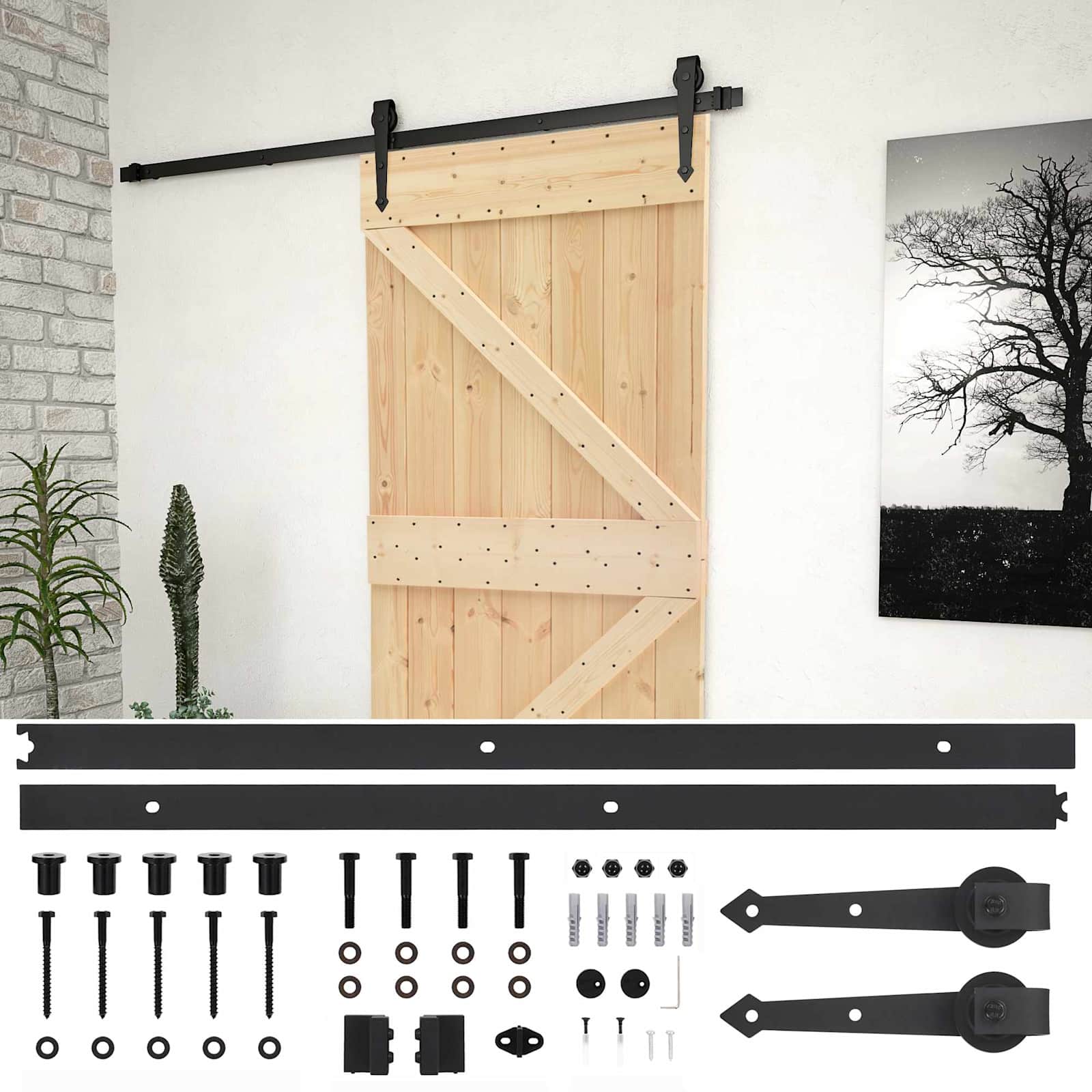 Klizna vrata Prirodna i crna 90 x 210 cm Masivna borovina