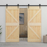 Klizna vrata 2 pcs 90 x 210 cm Masivna borovina Prirodna i crna