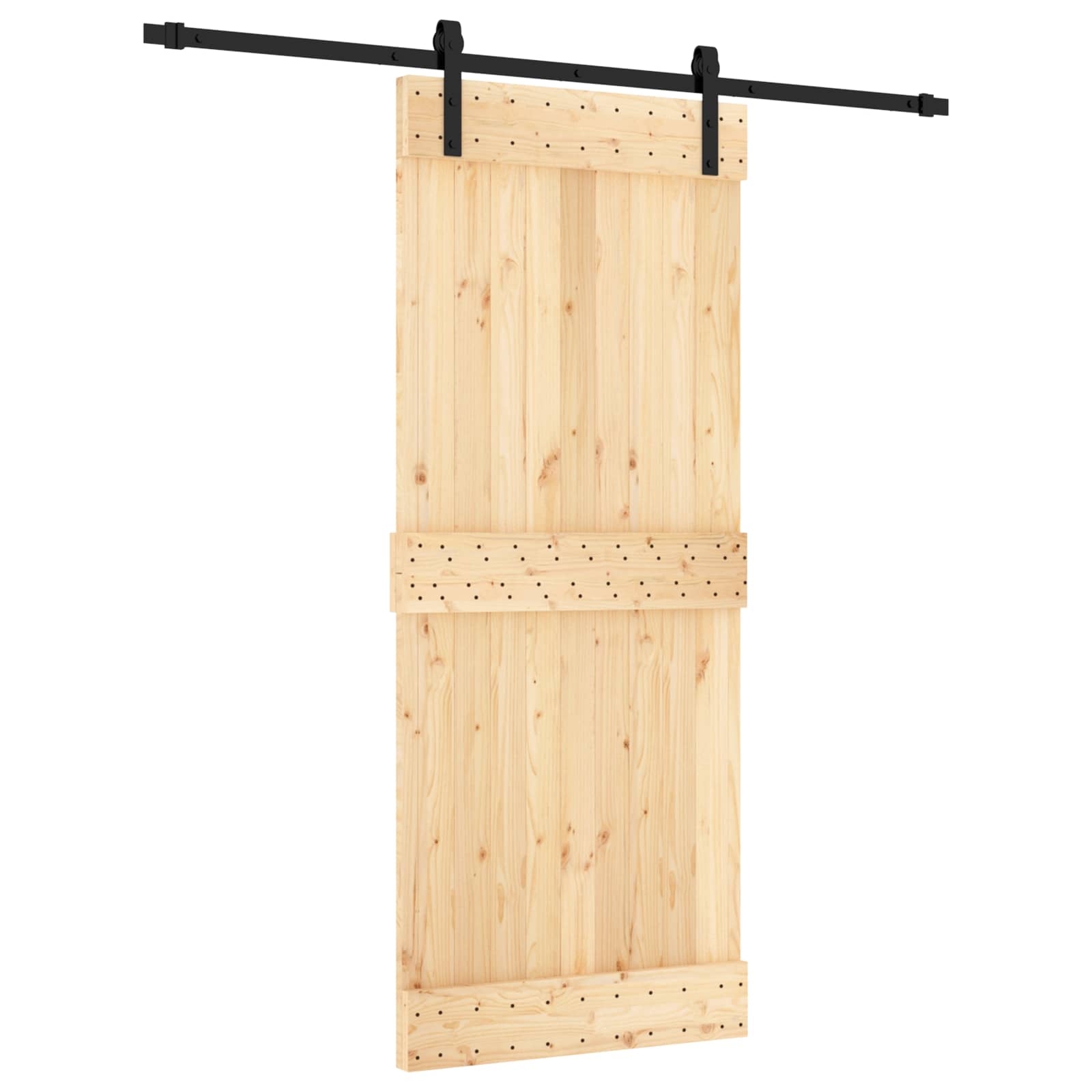 Klizna vrata Prirodna i crna 85 x 210 cm Čvrsta borovina