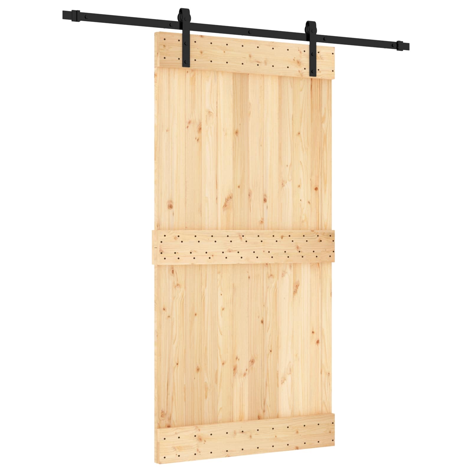 Klizna vrata Prirodna i crna 100 x 210 cm Čvrsta borovina